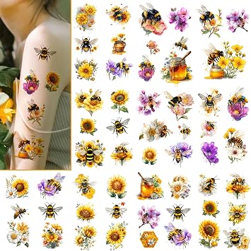 50+ Designs Bee Temporary Tattoos for Women Men Spring Party Favors Gifts Insect Party Decoration Favorites Hand Wrist Arm Fake Tattoo Stickers