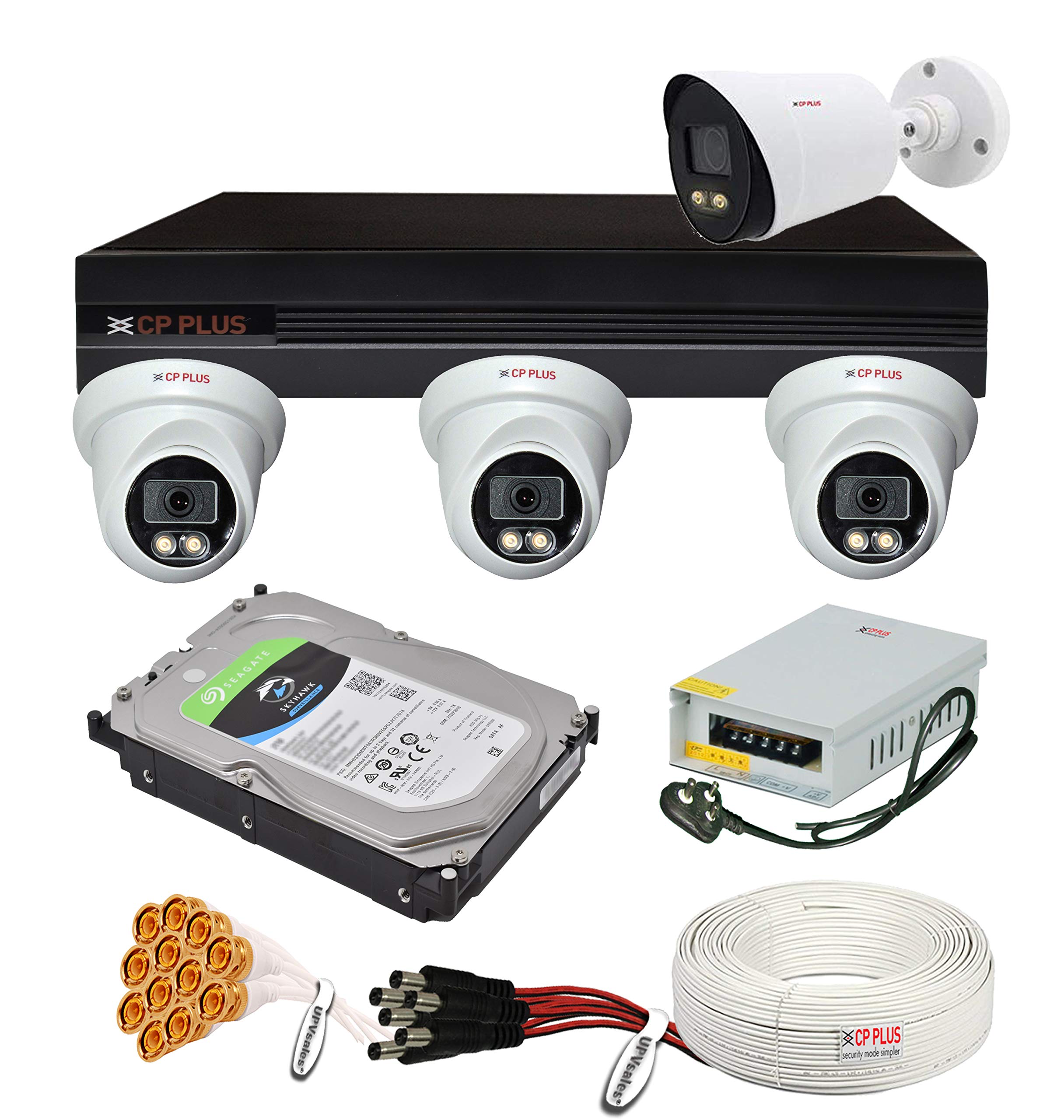 CP PLUS H.265, 2.4 MP Guard+ Colorful View in Dark 4 Camera Combo Kit with 4Ch DVR, 3 Dome 1 Bullet Cameras, 1TB HDD, Power Supply, 90Mtr Cable, Audio Mic and Connectors Wired CCTV Security Camera Set-image-16