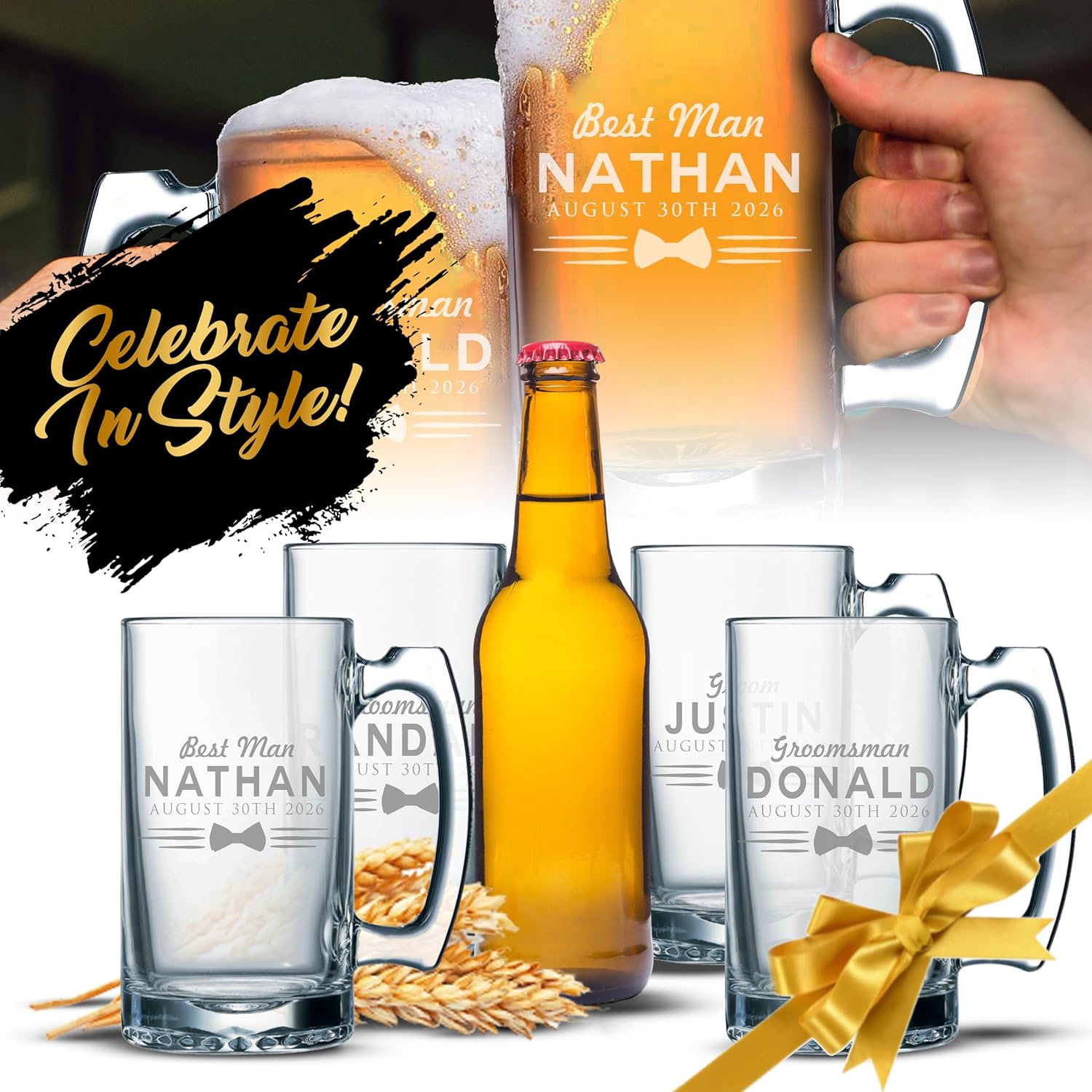 My Personal Memories Personalized Groomsmen, Best Man, Groom Beer Mugs - Uniform Style 16 oz (6)