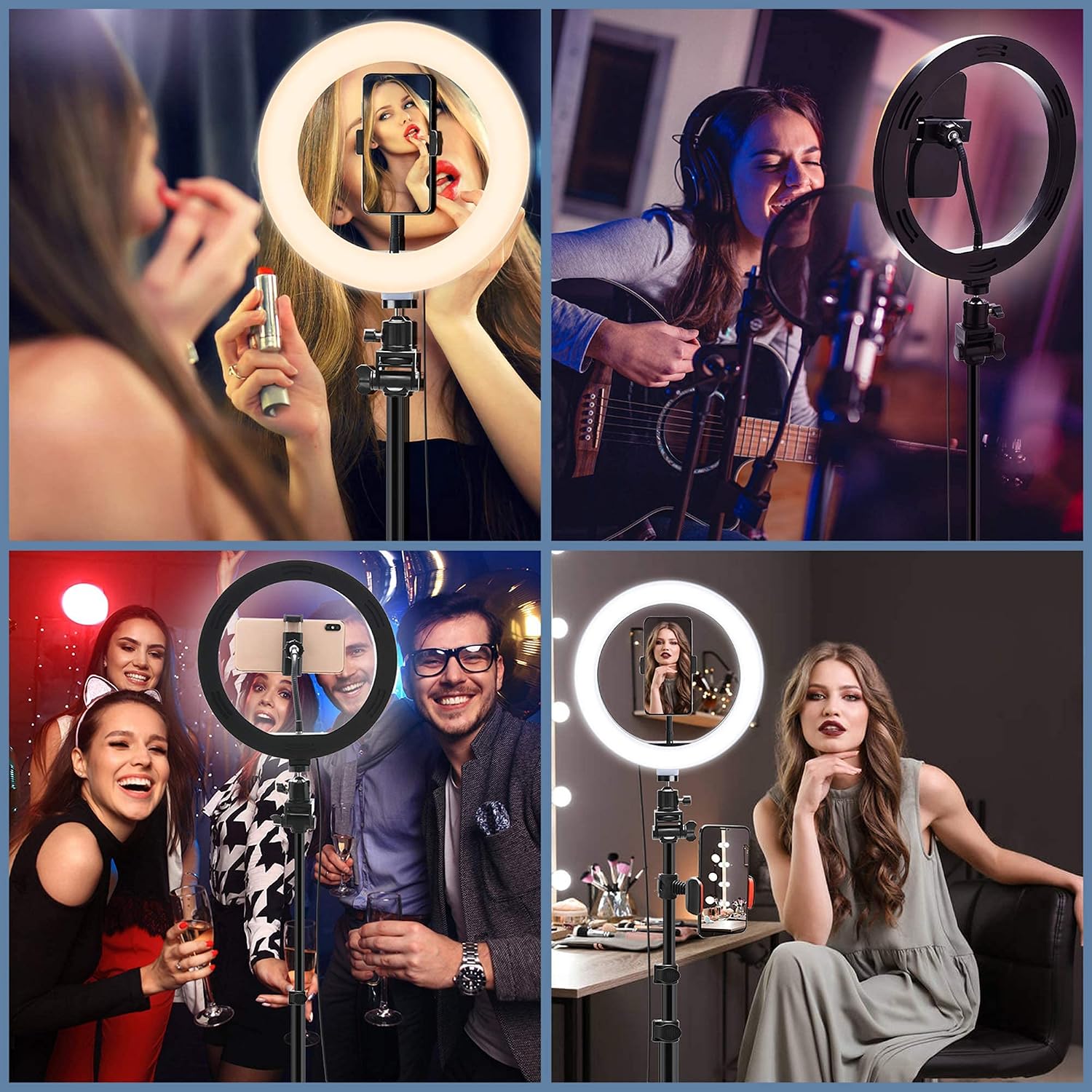 10" Selfie Ring Light with Tripod Stand & 3 Flexible Phone Holders,SUPERDANNY Dimmable Beauty LED Light for Live Stream/Makeup/YouTube/TikTok/Vlog Video/Zoom Compatible with iPhone Android