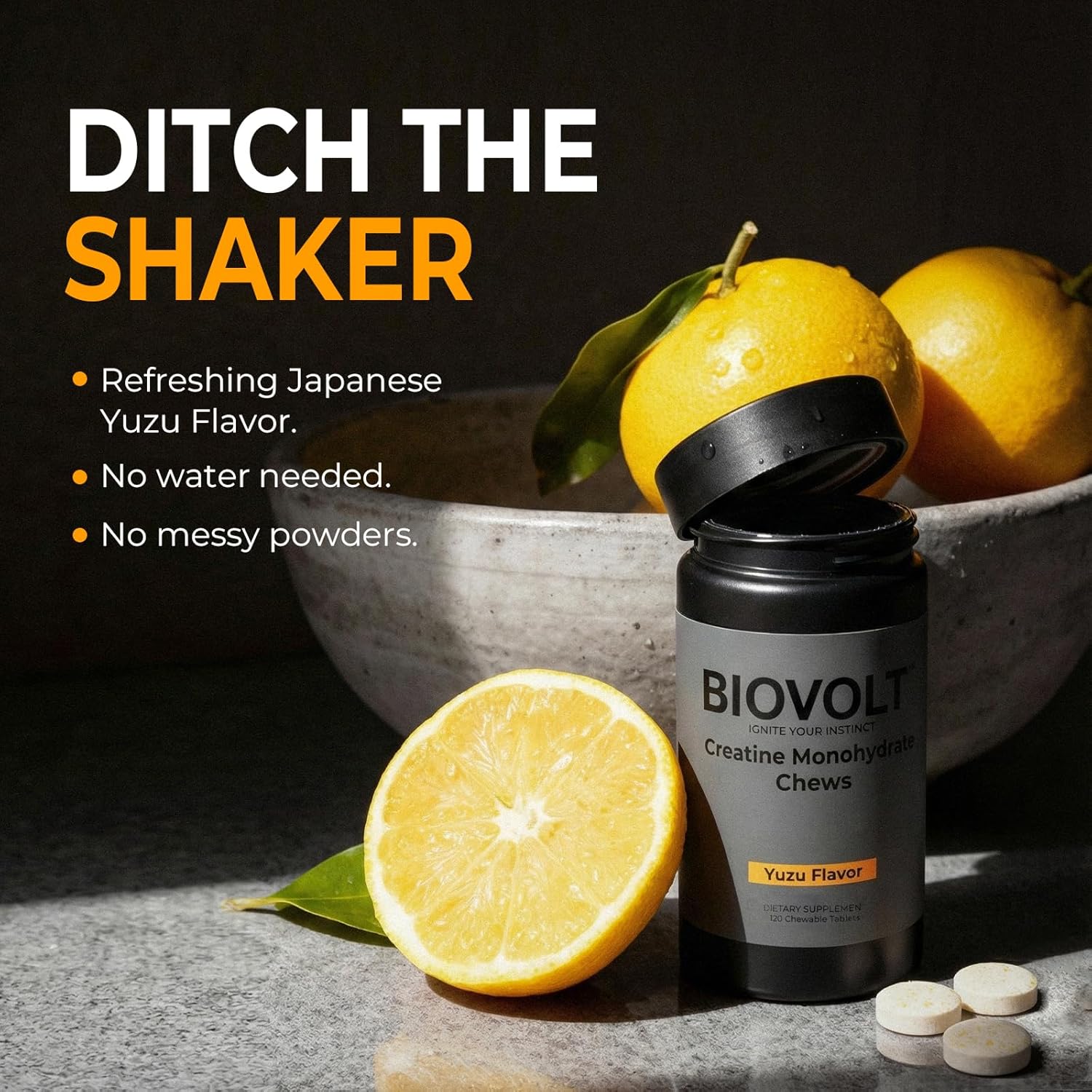 Micronized Creatine Monohydrate Chewable Tablets, 5,000mg Per Serving, Sugar Free, Vegan, Japanese Yuzu Flavor, 120 Count