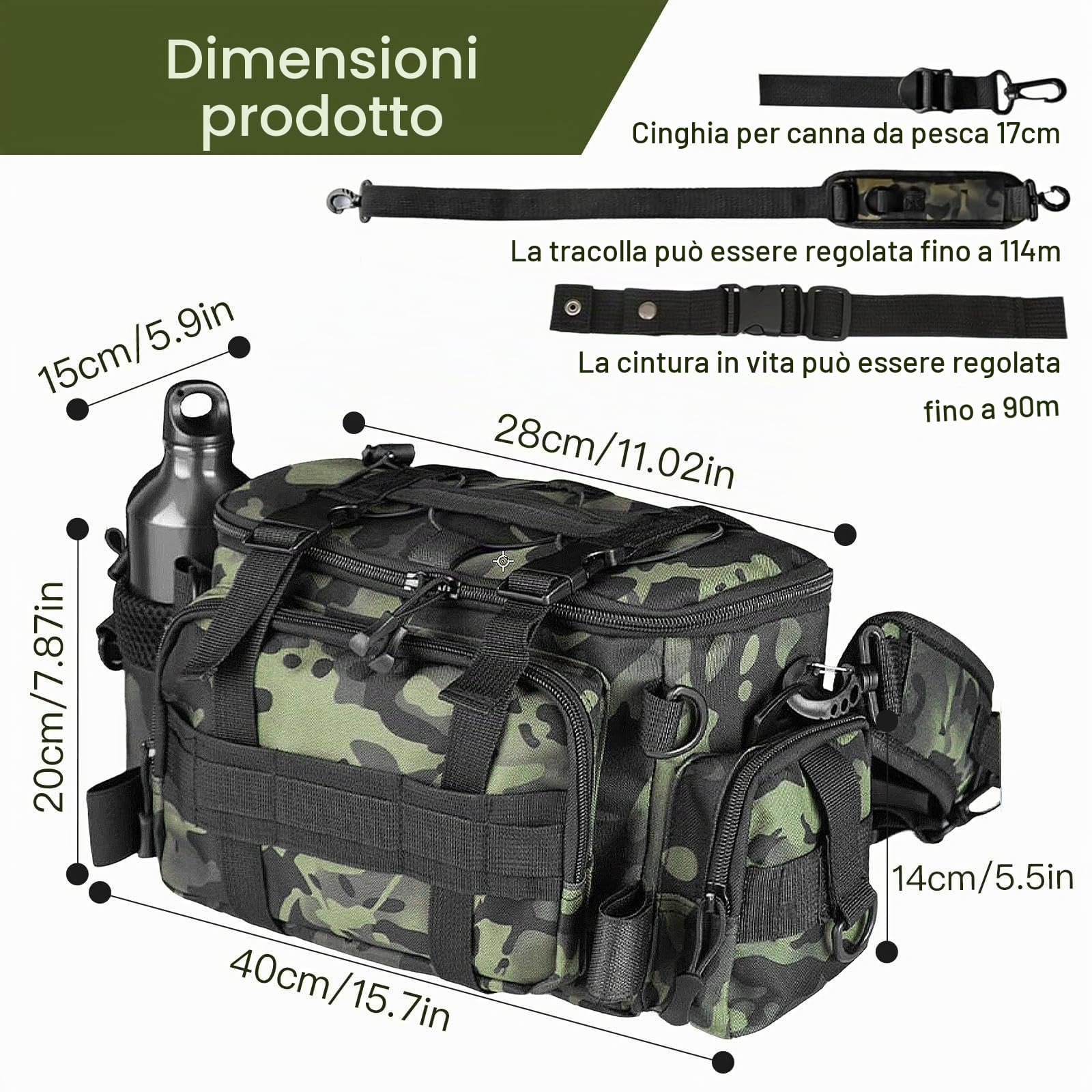Borsa da Pesca Impermeabile Oxford Alta Capacita Cinghia Regolabile Borsa per Scatola con Organizzatore per Canna Mulinelli Esche e Attrezzatura Outdoor