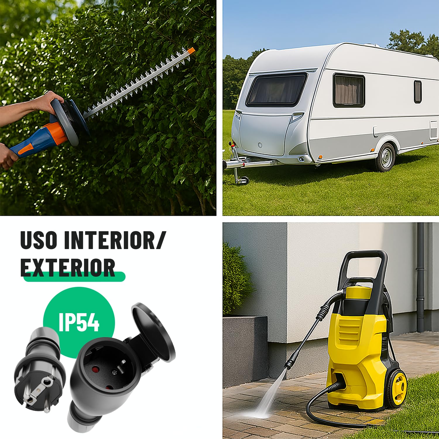 greate Set 6x enchufe macho + clavija hembra schuko impermeable IP54 | Con protección antitorsión y contra tracción - Enchufes hembra 230V, 2 polos, 16A & 3,7kW