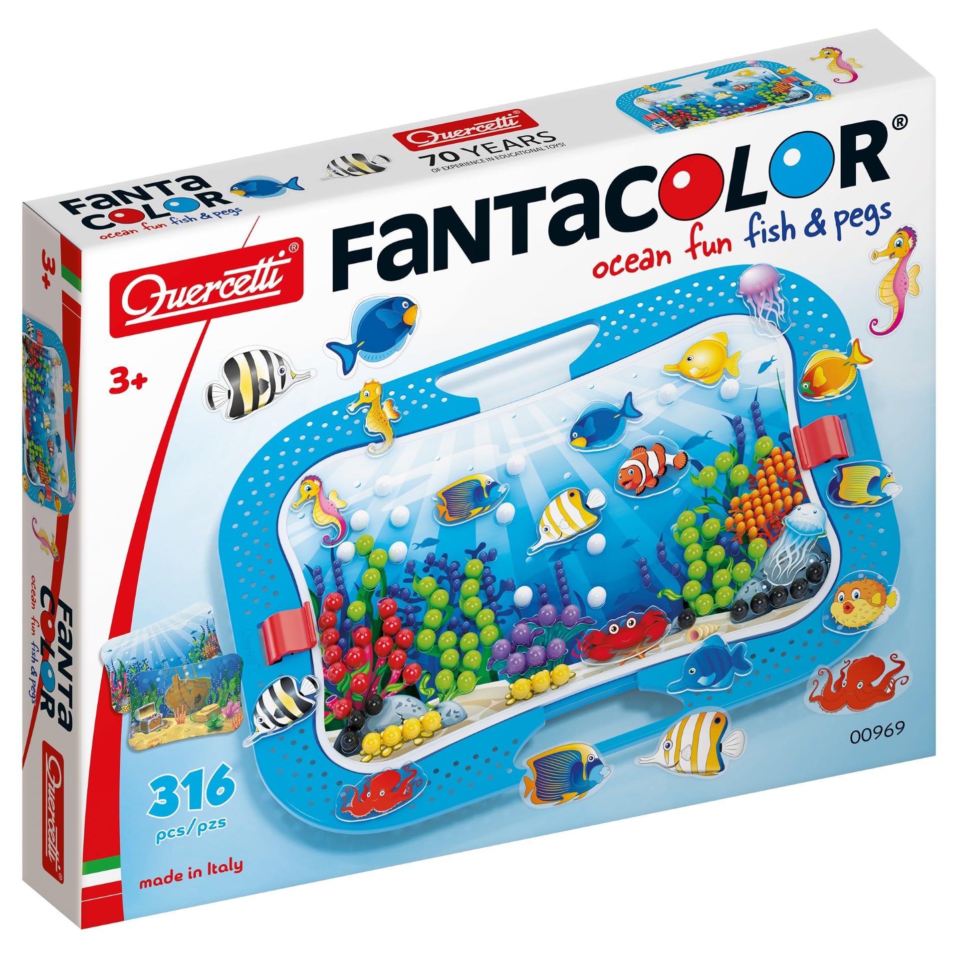 Quercetti - 0969 Ocean Fun Fish & Pegs - Kids' Mosaic Kits STEAM toy