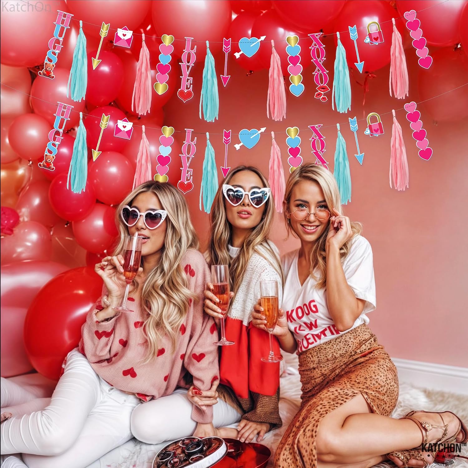 KatchOn, Valentines Day Garland with Tassels - 10 Feet, 2 Strings, No DIY | Multicolor Galentine Banner, Valentines Day Decorations | Valentines Day Banner, XOXO Garland, Galentines Day Decorations
