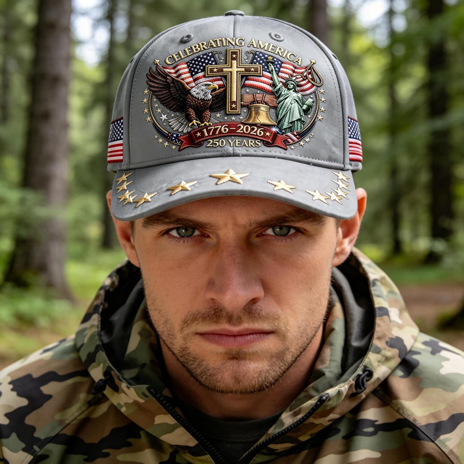 250 Anniversary USA Hat 250th Anniversary Eagle & Liberty & Cross Printed Pattern Baseball Cap for Men Women