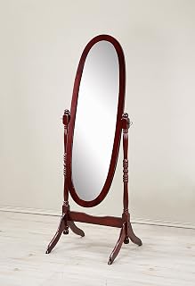 Roundhill Furniture Anna Queen Cheval Mirror - Traditional Cherry Wood Full Length Floor Mirror 59"H
