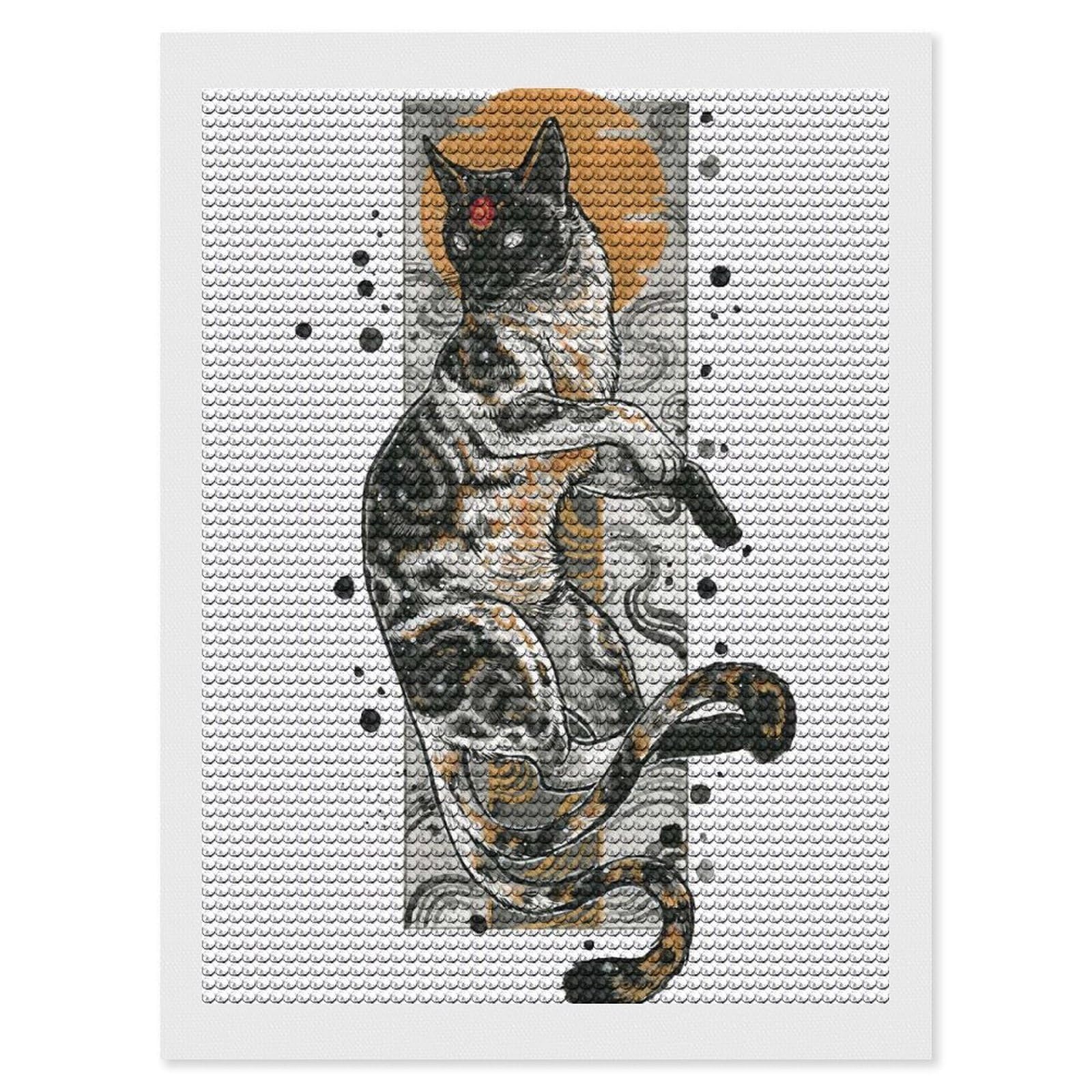 Junmoney Nekomata Diamond Painting Set 12"x16", Full Kit Included, Sparkling Round Gems, Farmhouse Decor, Festive Craft Gift