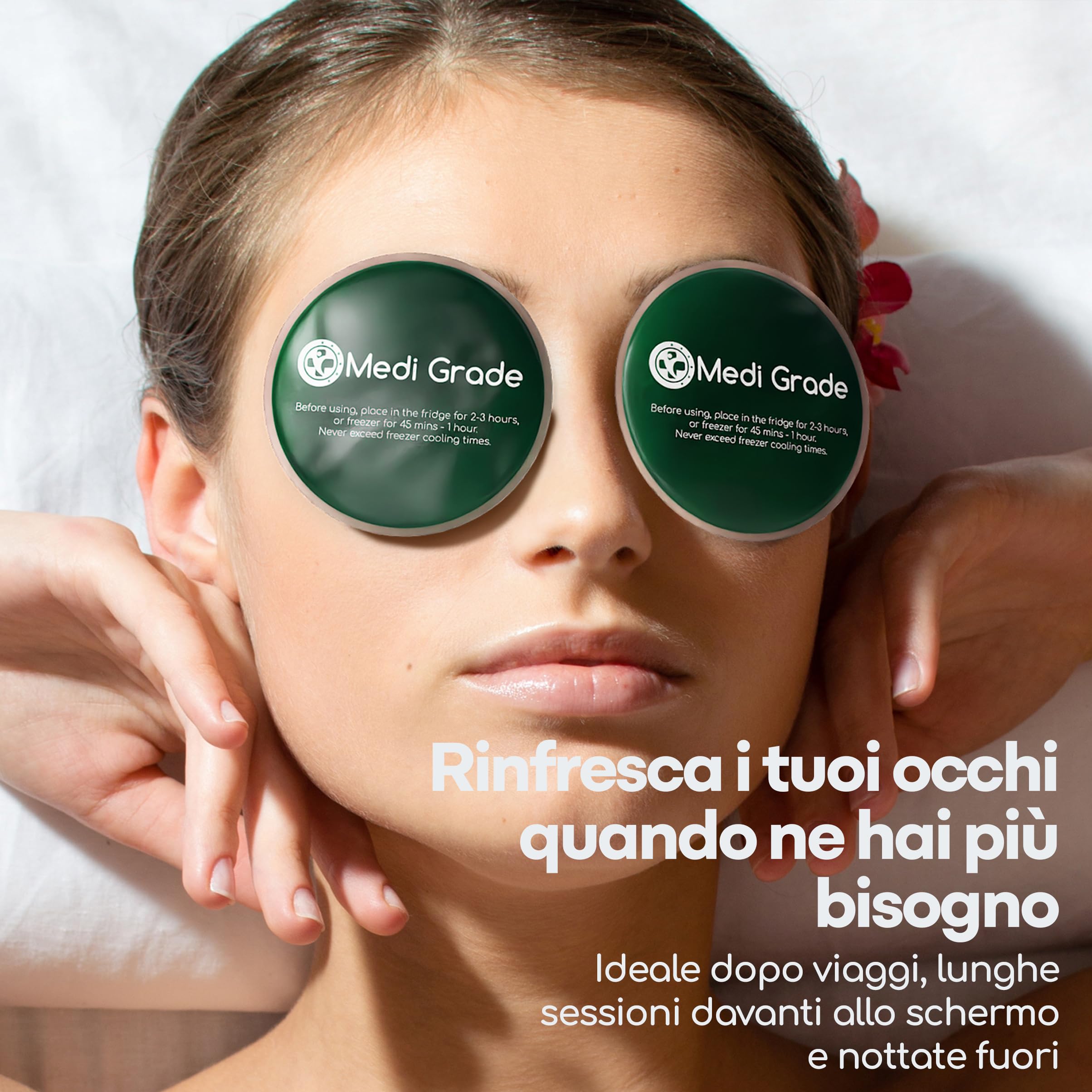 Medi Grade Maschera Occhi Gel Freddo - Riutilizzabile con 2 Cuscinetti Rinfrescanti, 1 tessuto Lycra e Borsa Termica - Mascherina Refrigerante con Strap Regolabili