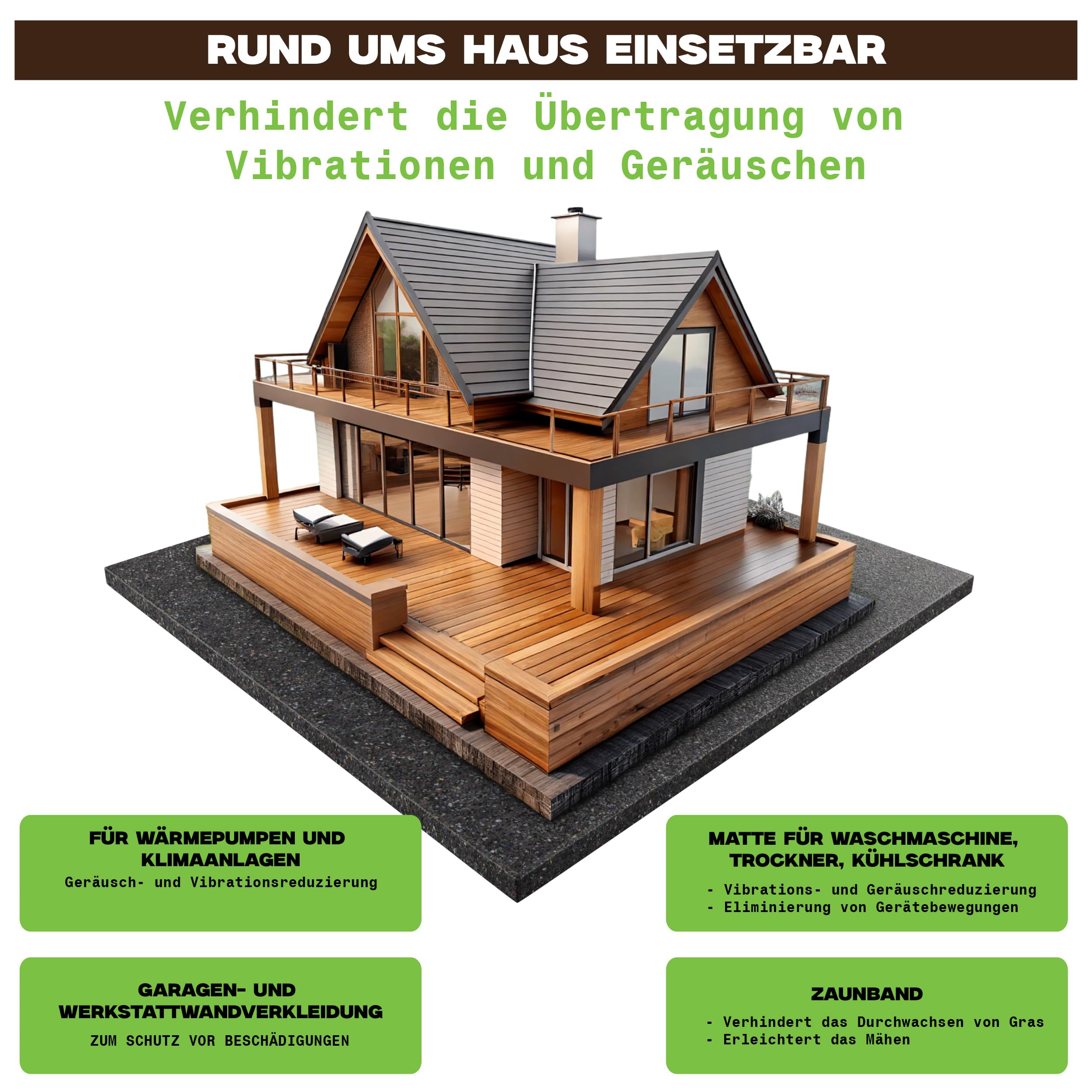 200 cuscinetti per terrazze, 90 mm x 90 mm x 10 mm, in granulato di gomma per terrazze in legno e terrazze – 3/6/8/10/20 mm di spessore, made in Germany, protezione per costruzioni per