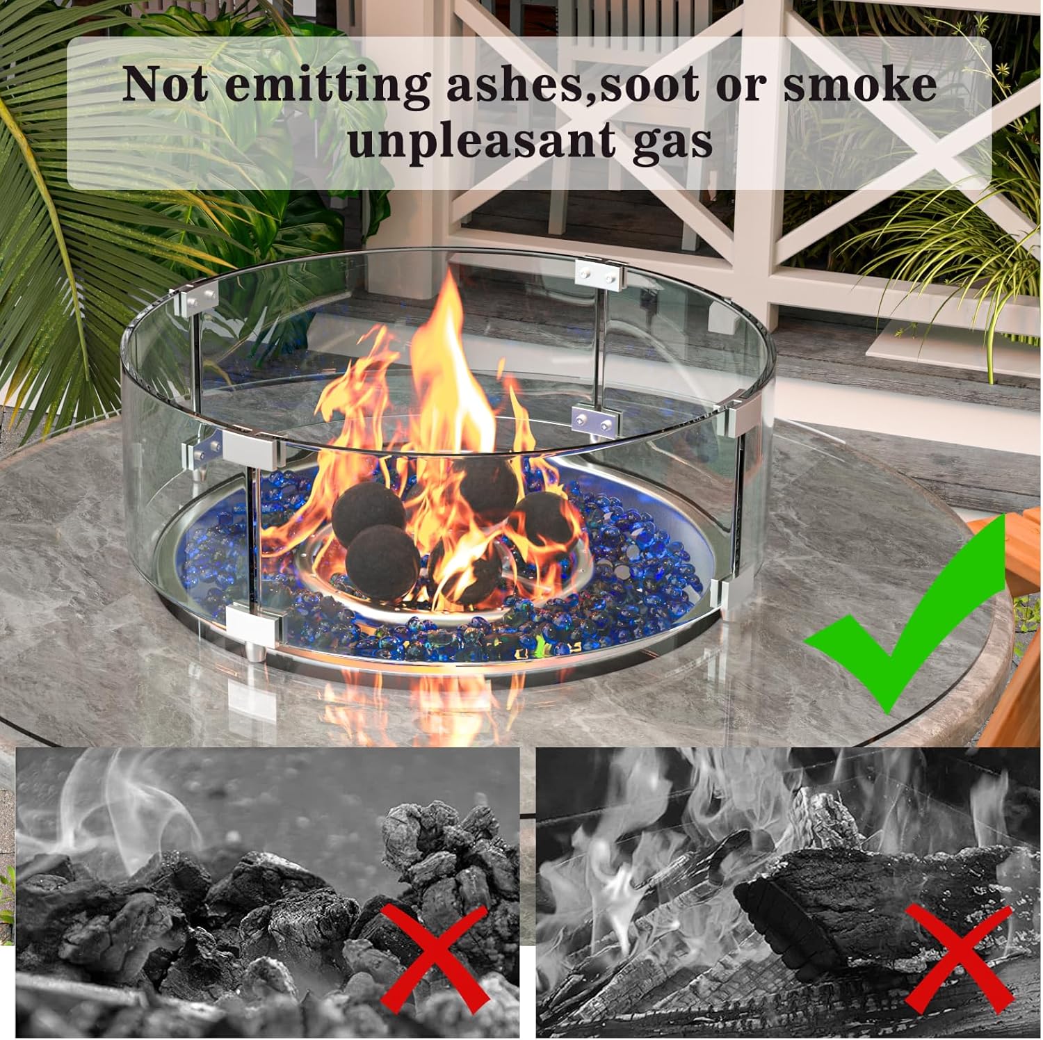 GRISUN Ceramic Fire Balls, 5 Inch Set of 6 Round Fire Stones for Natural or Propane Fireplace, Reusable Fireballs for Indoor & Outdoor Fire Pit/Fireplace/Fire Bowls, Black