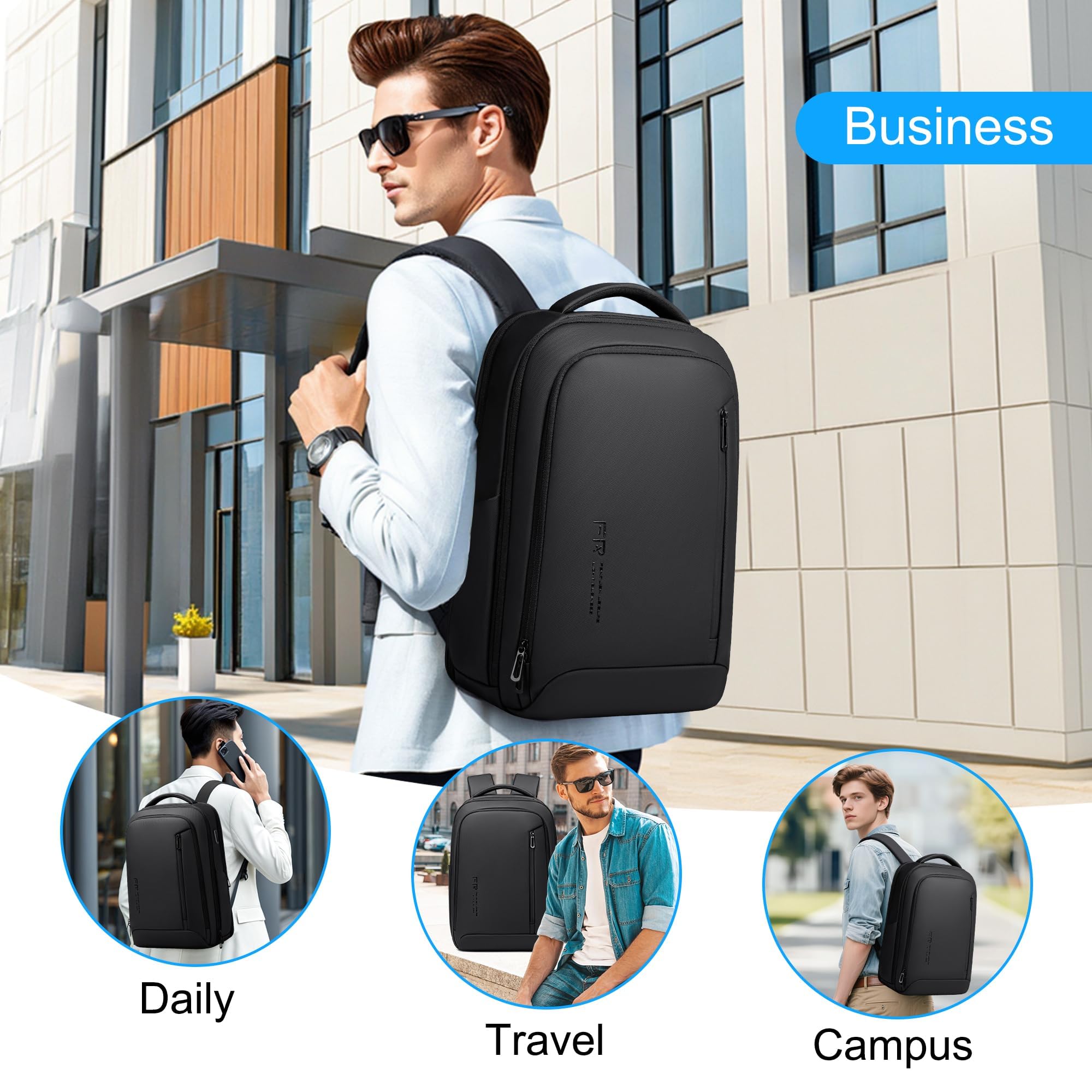 Fenree.geer Zaino da lavoro da 17 pollici per uomo, nero borsa per laptop da viaggio d'affari