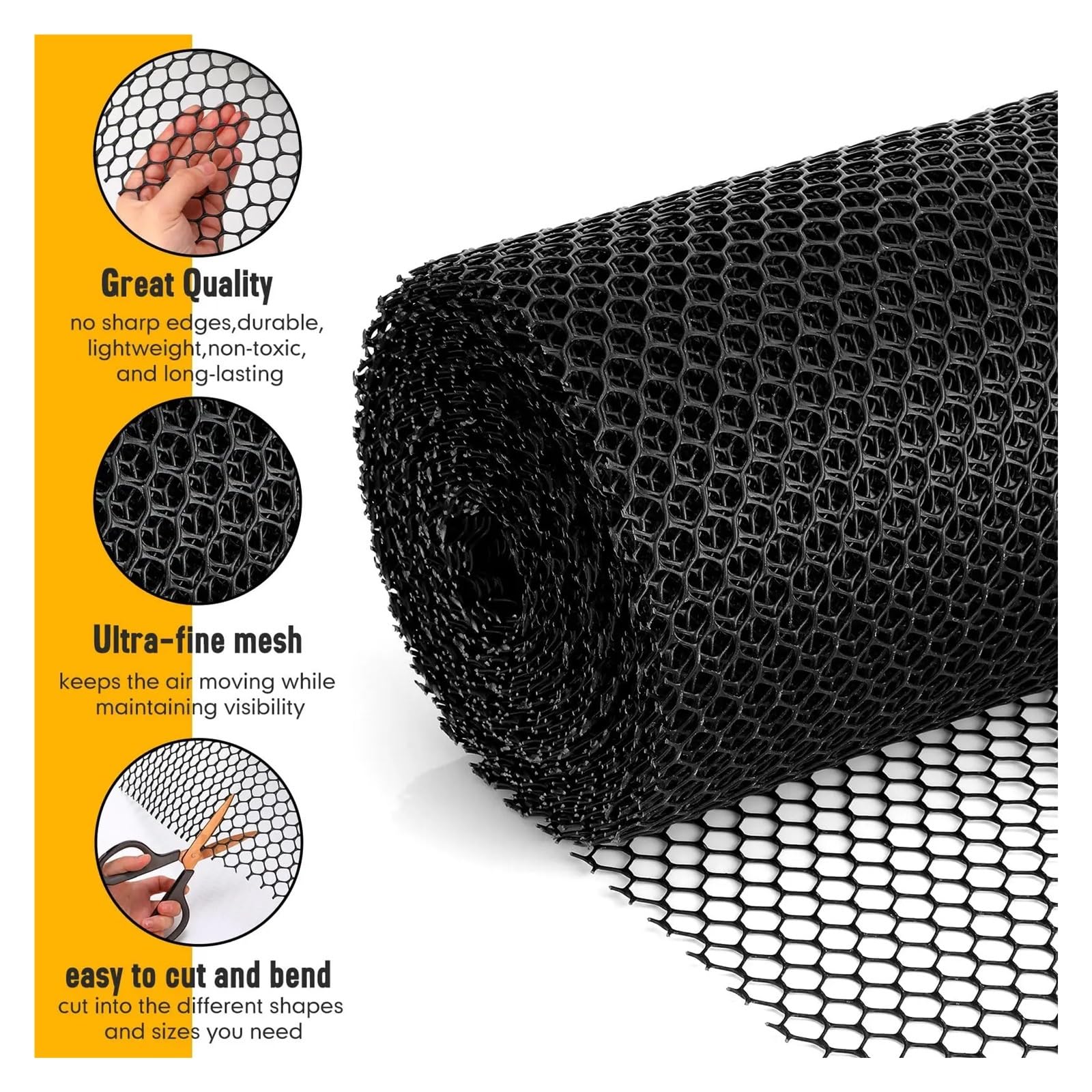 Rete protettiva, recinzione ambientale in plastica, rete for pollame, recinzione for gabbie for animali, barriera for cani da pollame, conigli, serpenti e giardinaggio(Black,50 x300cm)
