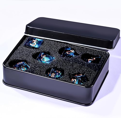 Miniatura 117 de AUSTOR Juego de dados DND de resina de núcleo líquido, de borde afilado, 7 troqueles, juego de dados DND de arena movediza hechos a mano