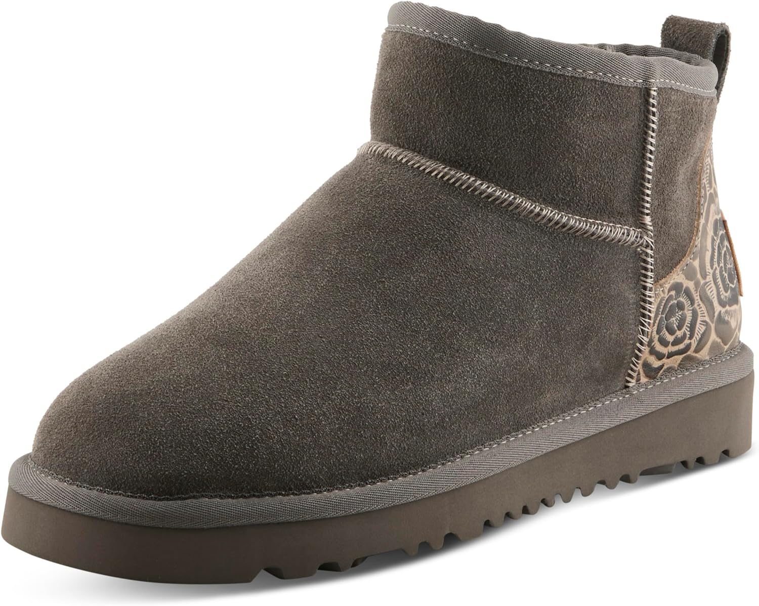 L'Artiste BRANDAI Shearling-Lined Ankle Boot – Embossed Leather & Suede Slip-On with Whipstitch Detail