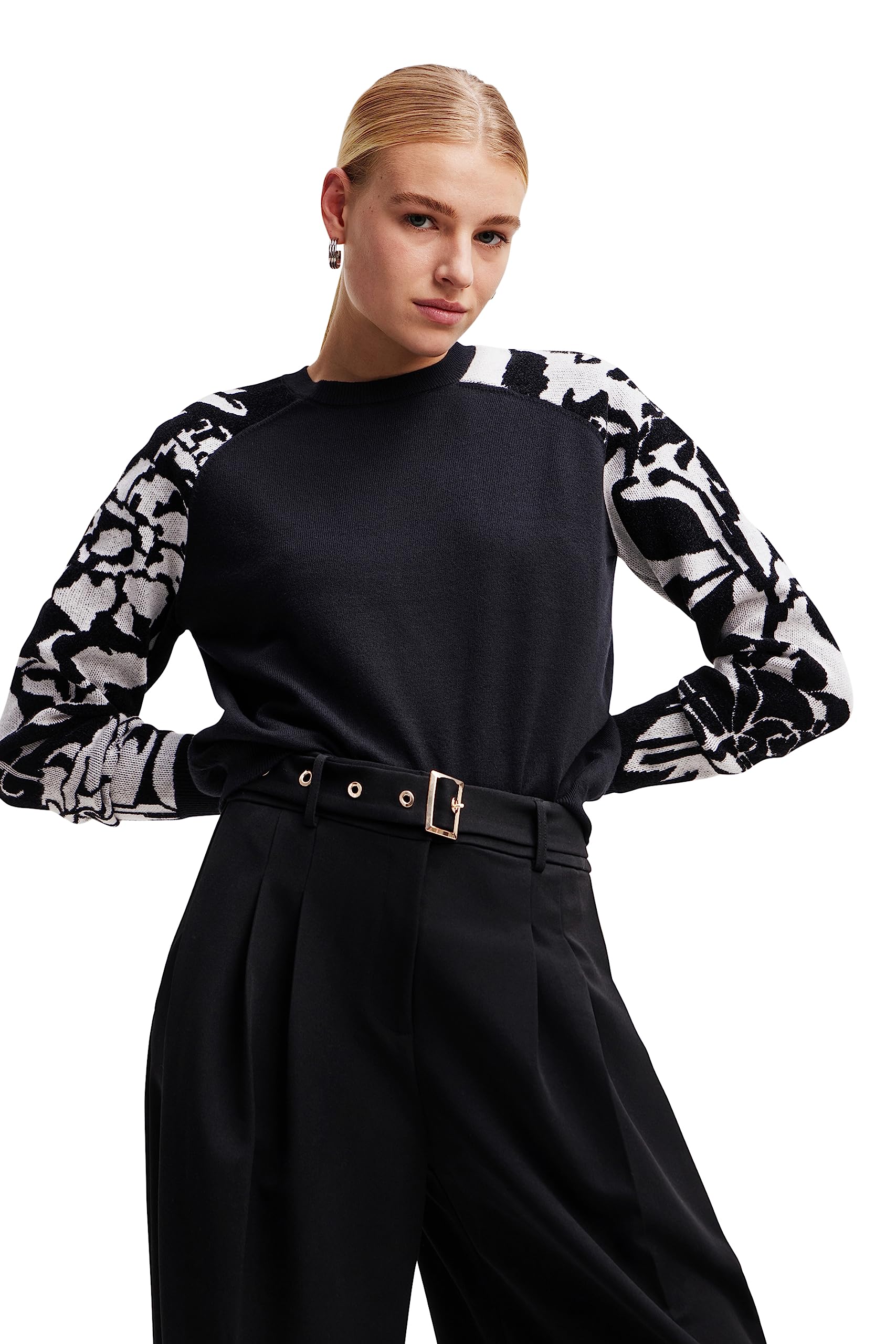 Desigual Woman Flat Knit Thin Gauge Pullover Sudadera, Negro, S para Mujer