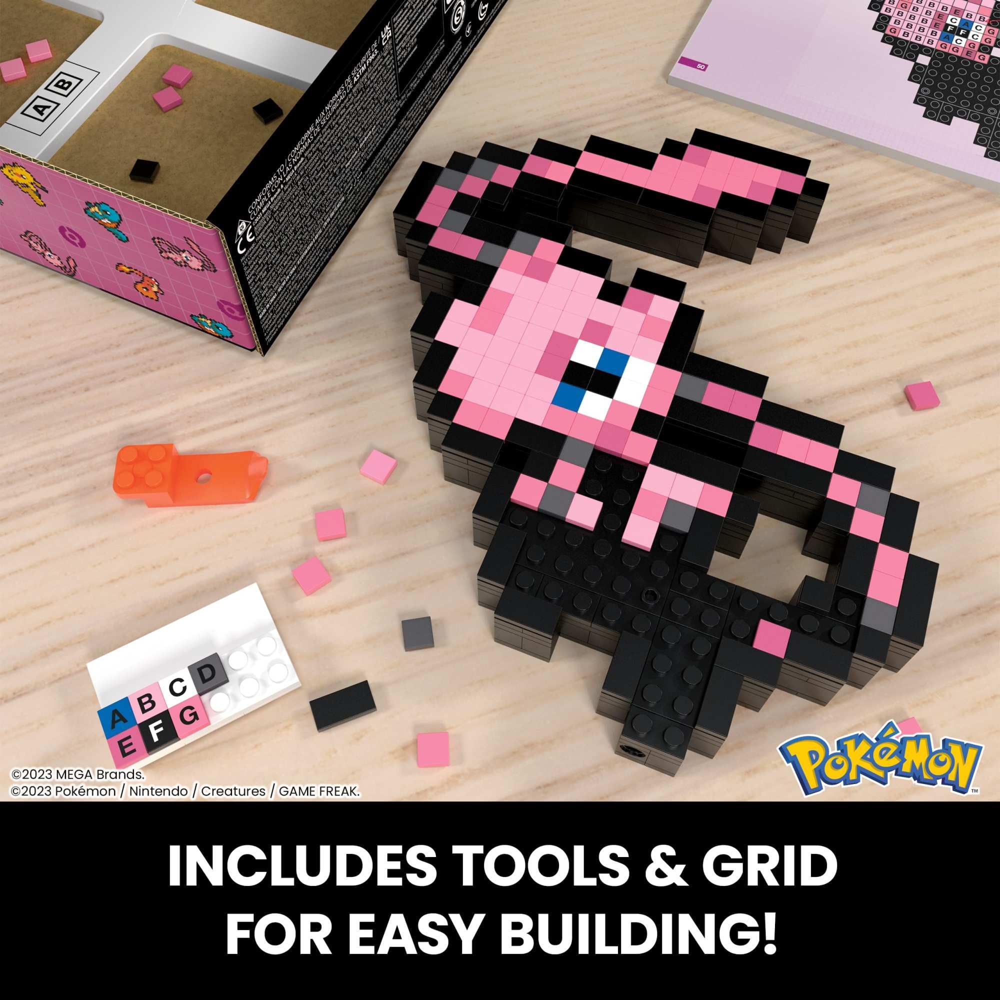 Figurine MEGA Pokémon Évoli – 323 Pièces Pixel Art – 15 Cm – À Construire, à Poser Ou Accrocher