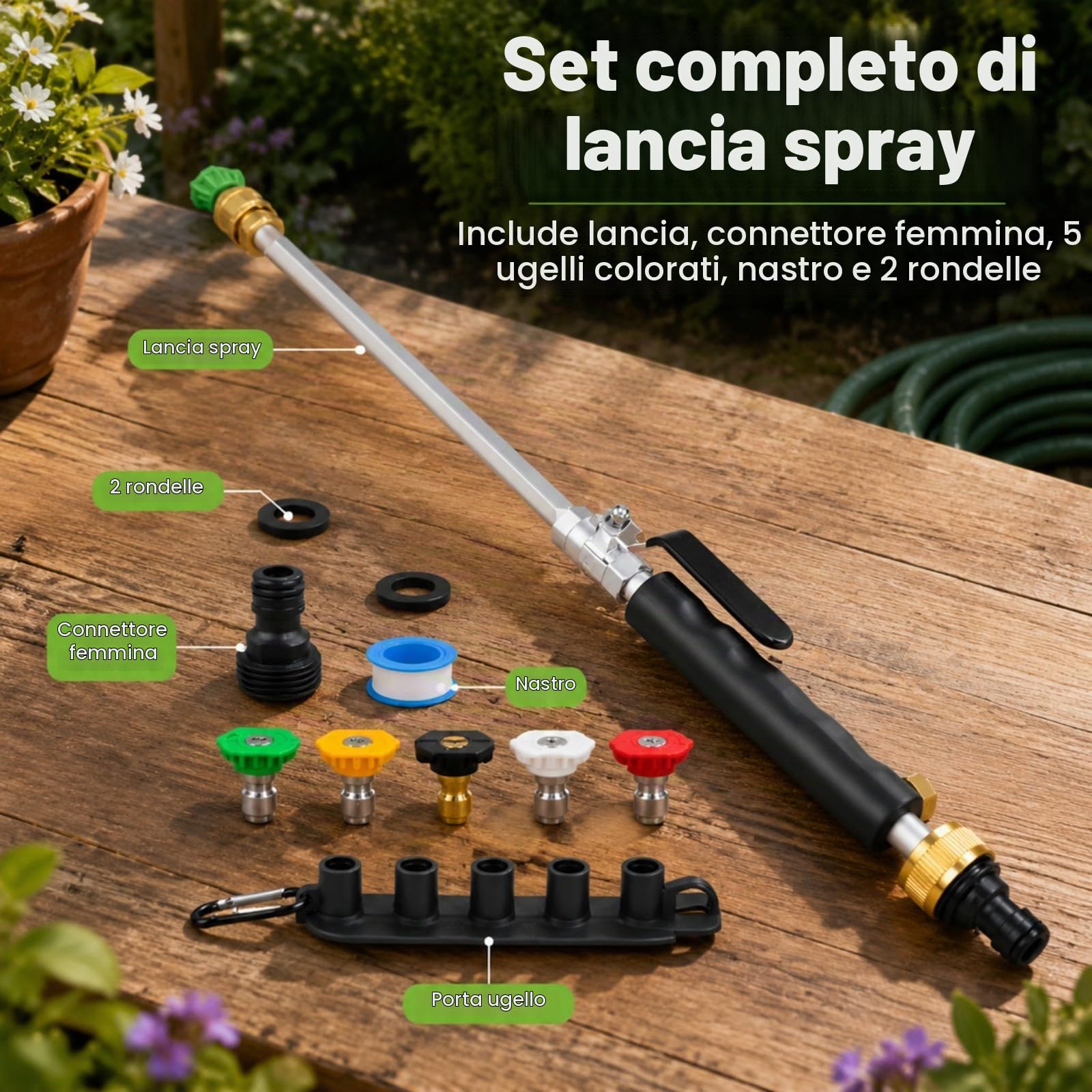 Lancia per Idropulitrice Per Tubo Da, Pistola Ad Alta Pressione con 5 Ugelli Per Lavaggio Auto, Irrigazione & Pulizia