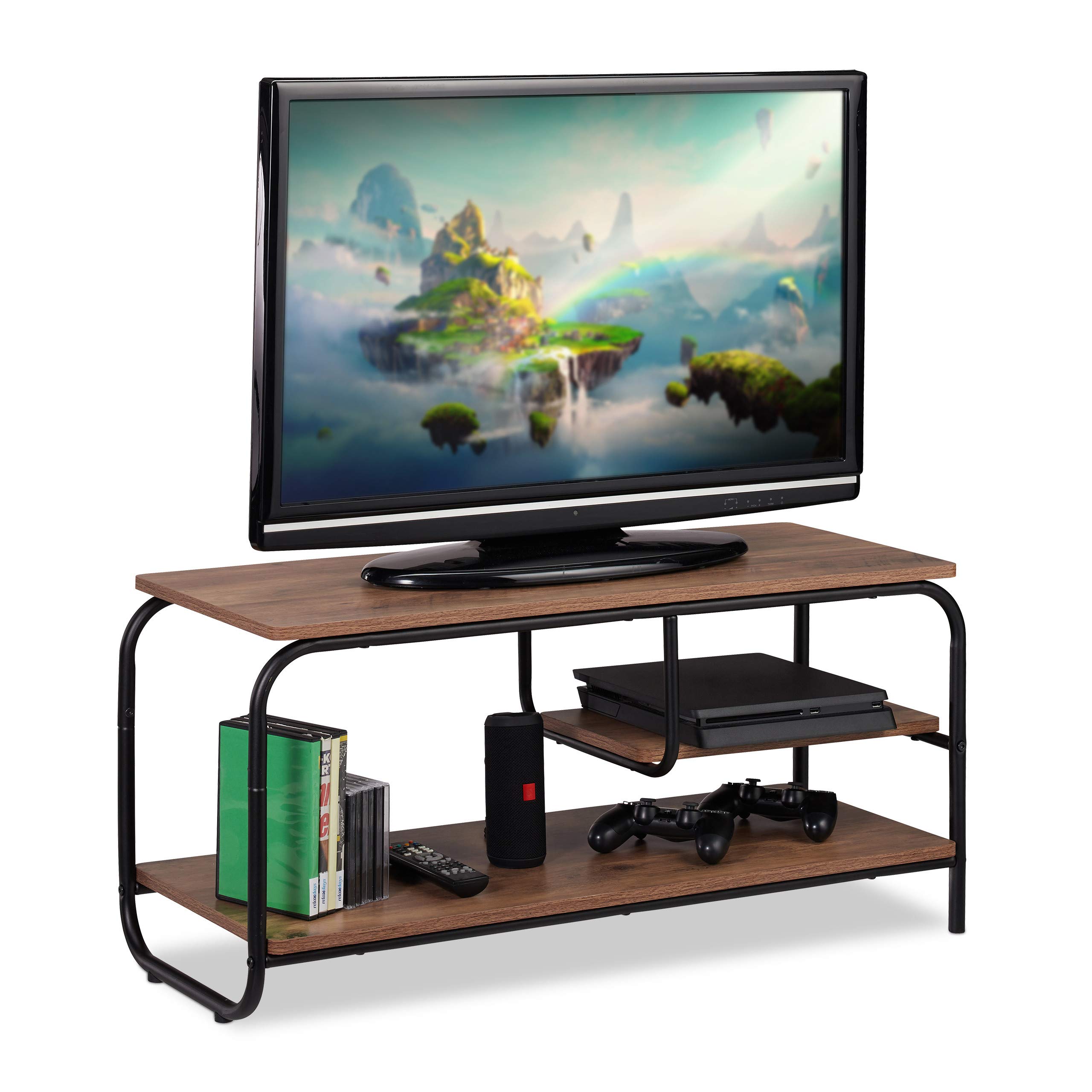 Relaxdays Mobile TV, Design Industriale, per Ricevitore, Spazio per CD & Dvd, Tavolino TV, HxLxP: 43x90x35 cm, Marrone