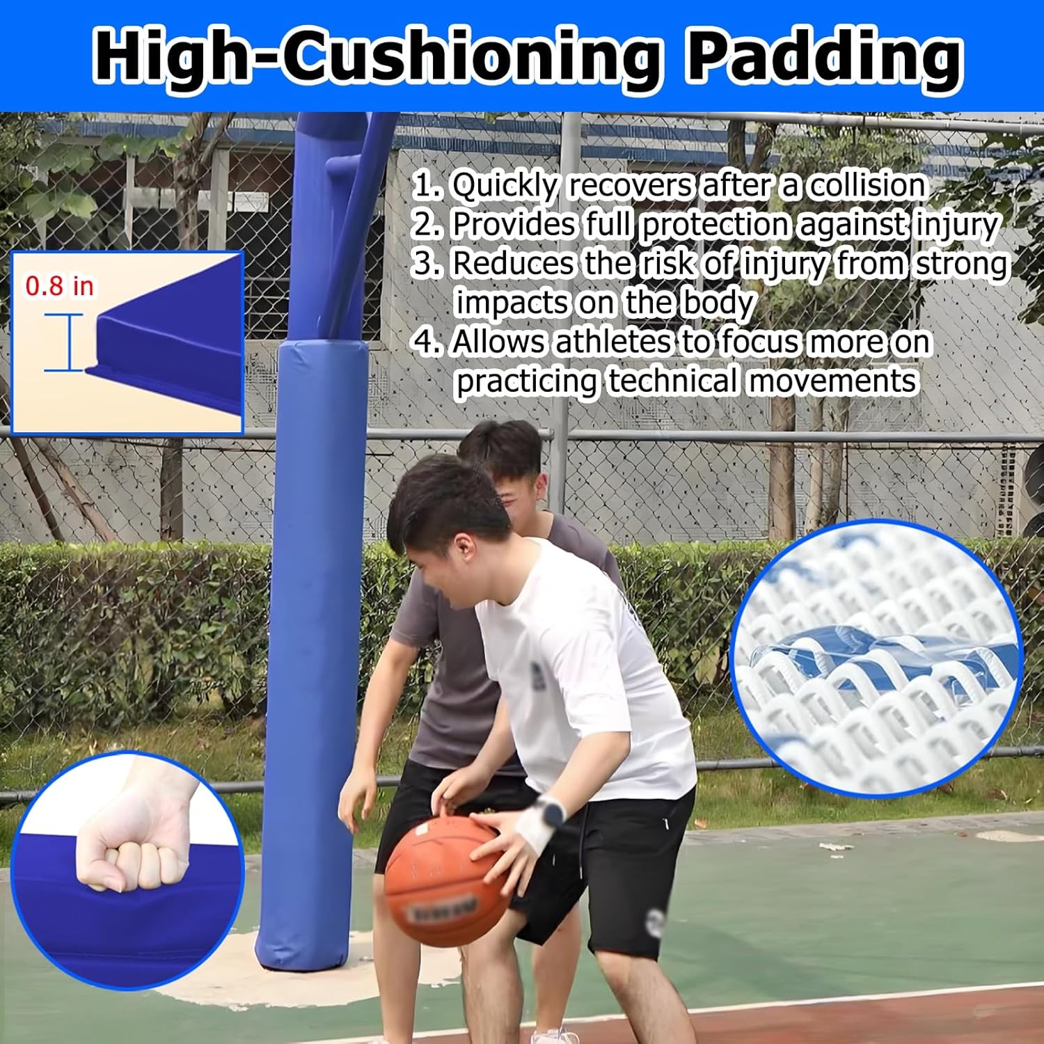 Customizable Waterproof Pole Padding Wrap for Basketball & Volleyball Courts - 70.9in Detachable, UV-Resistant, Fits 4-8 in Diameter Posts, Orange, 14.2in Unfolded L