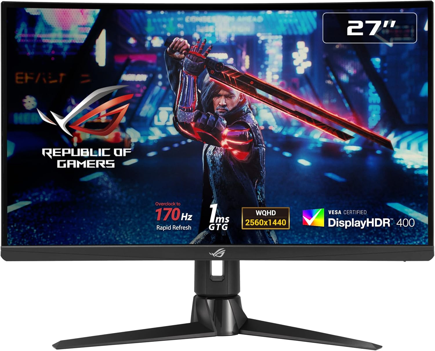 ASUS ROG Strix XG27AQV Monitor Gaming Curvo 27”, WQHD, IPS Veloce, 170 Hz (OC), 1 ms GTG, FreeSync Premium, Overdrive Variabile, DisplayHDR 400, Nero ASUS ROG Strix XG27AQV Monitor Gaming Curvo 27”, WQHD, IPS Veloce, 170 Hz (OC), 1 ms GTG, FreeSync Premium, Overdrive Variabile, DisplayHDR 400, Nero