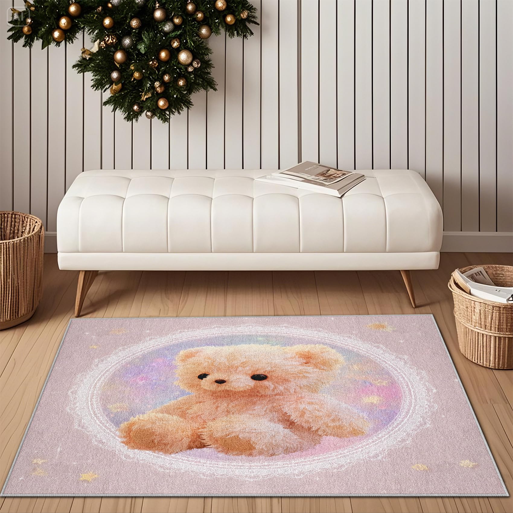 Générique Nounours Tapis Chambre 140x200 - Motif Lune Étoiles Tapis à Poils Courts Doux Antidérapant - Lavable en Machine - pour Salon à Coucher Cuisine Salle à Manger aHYcc4