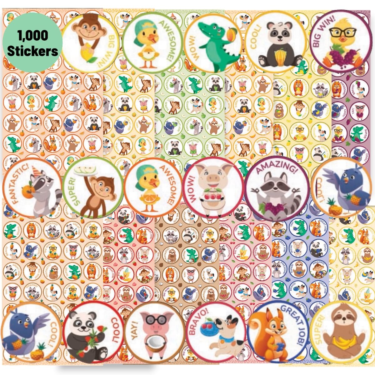 Scratch and Sniff Stickers – 1000 Fun Animal Smelly Sticker Set for Kids Classroom, Scented Reward Stickers, 25 Sheets, 12 Fruit Scents, Motivational