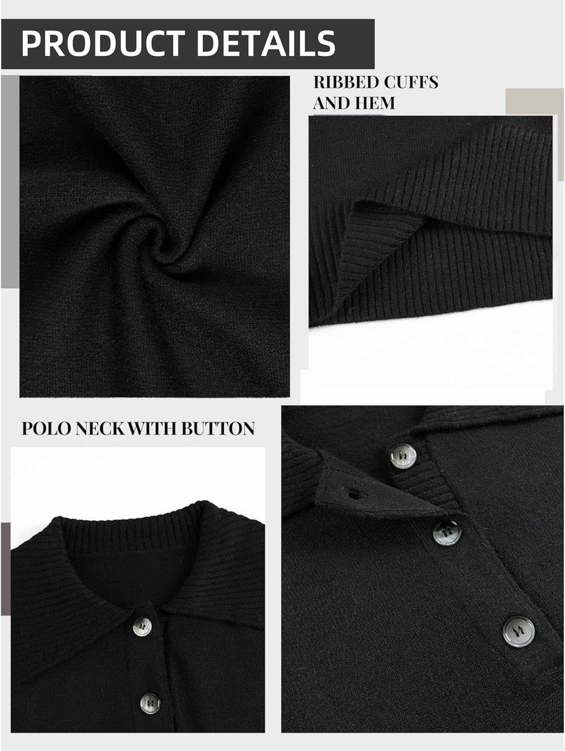 EsheSy Women's Polo Knit Sweater Pullover V Neck Lapel Collar Button Long Sleeve Casual Loose Ribbed Knit Henley Top - Image 7