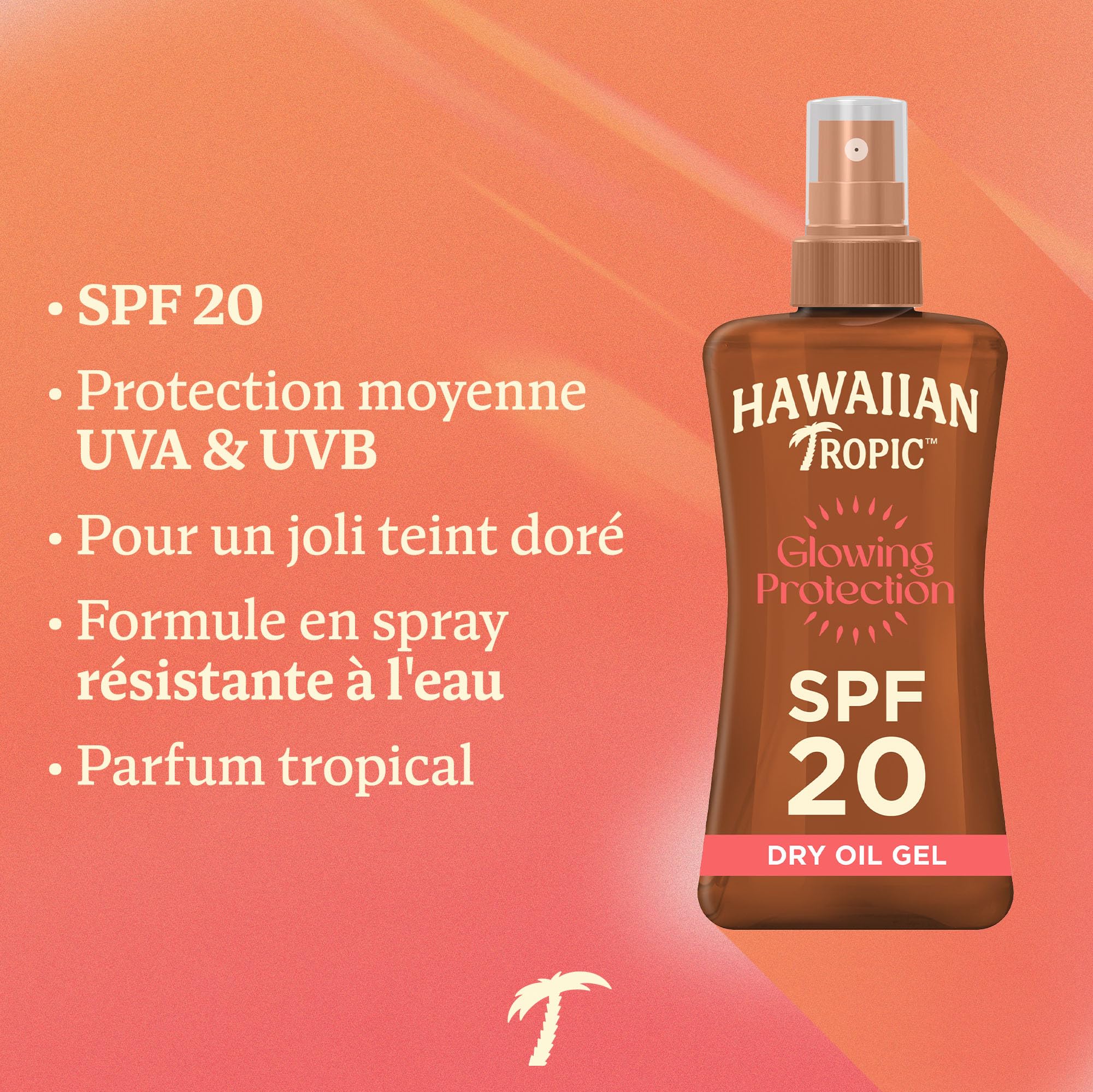 Hawaiian Tropic | Glowing Protection Huile Sèche Écran Solaire Protection SPF 20 UVA + UVB, 200 ml, Parfum Tropical, avec de l'Huile de Noix de Coco, Résistant à l'eau, Végan