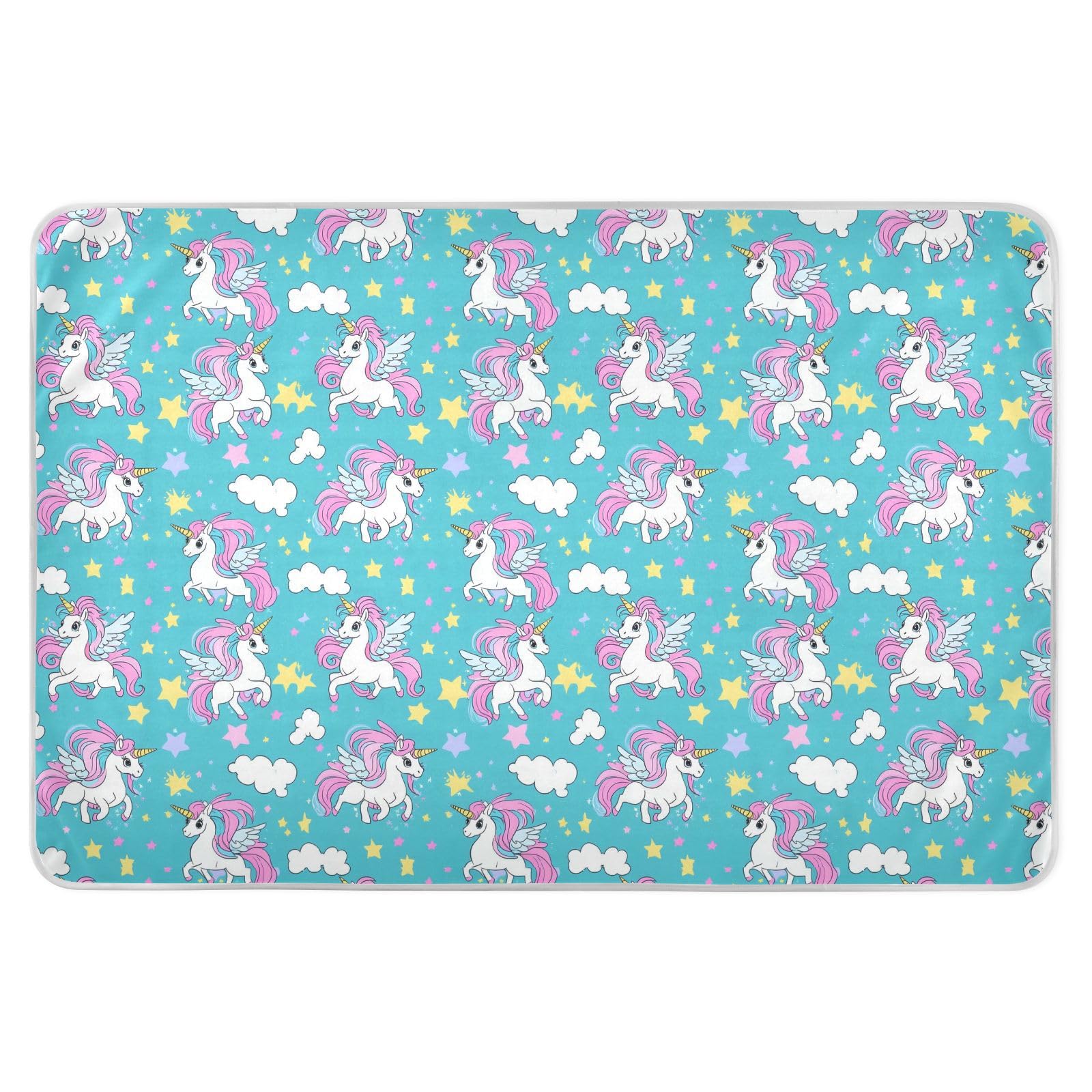 Blue Unicorns Dreamy Girl Bed Underpads Soft Absorbent Flat Crib Pads Portable Cradle for Kids Bedwetting , 52