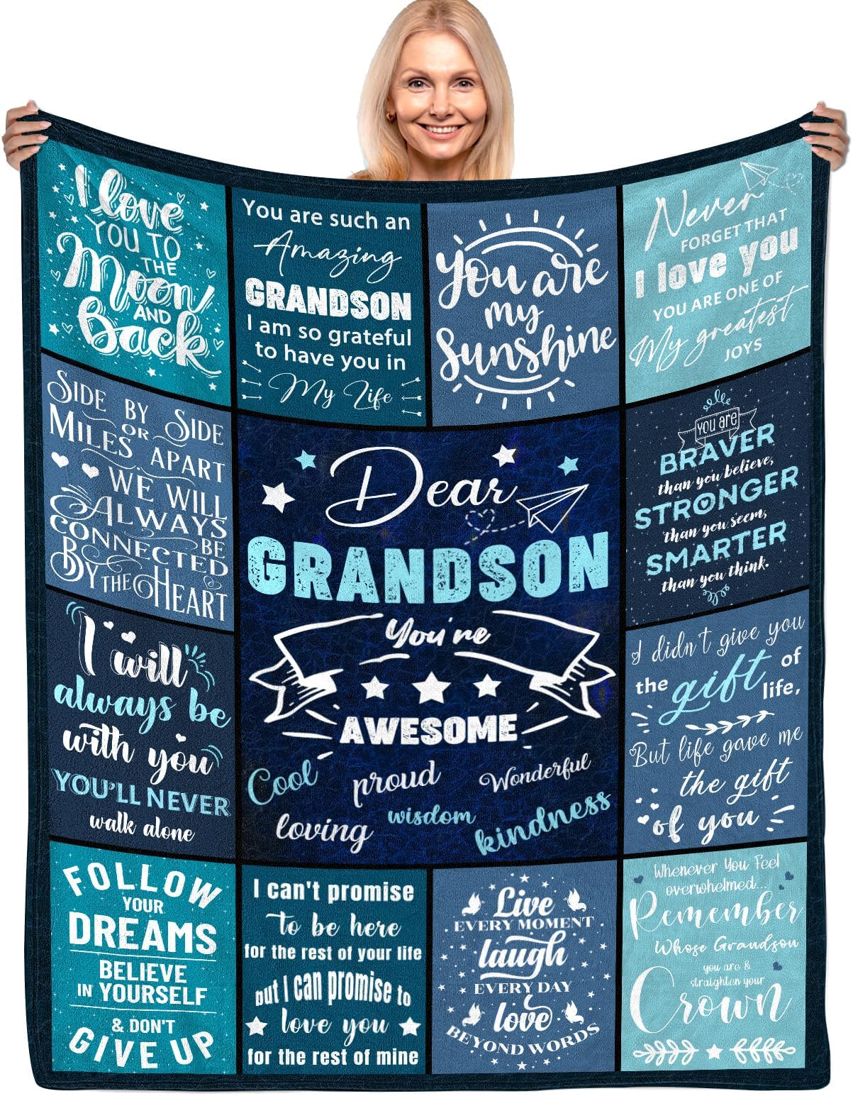 Grandson Gifts from Grandma & Grandpa, Birthday Gifts to My Grandson Soft Flannel Blanket 50"x 60", Grandson Gift Ideas for Christmas