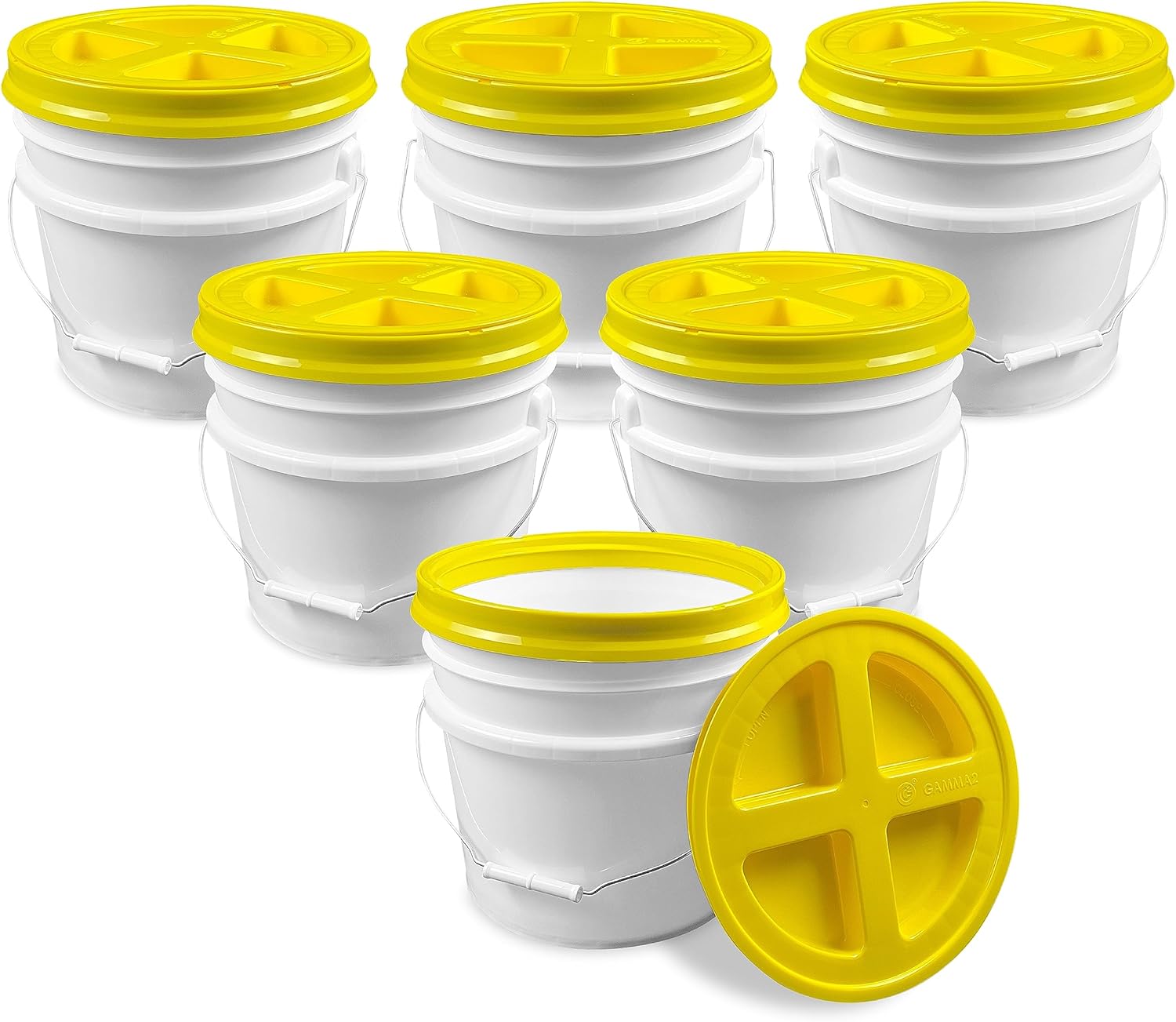 ePackageSupply 3.5 Gallon White Bucket with Yellow Gamma Screw on Lid (Pack of 6), Food Grade Storage, Premium HPDE Plastic, BPA Free, Durable 90 Mil All Purpose Pail, Made in USA