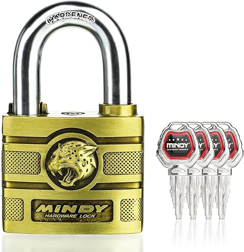 Candado con llave resistente al agua de 2.362 in con acabado de latón de 4 teclas para vallas, puertas, cobertizos