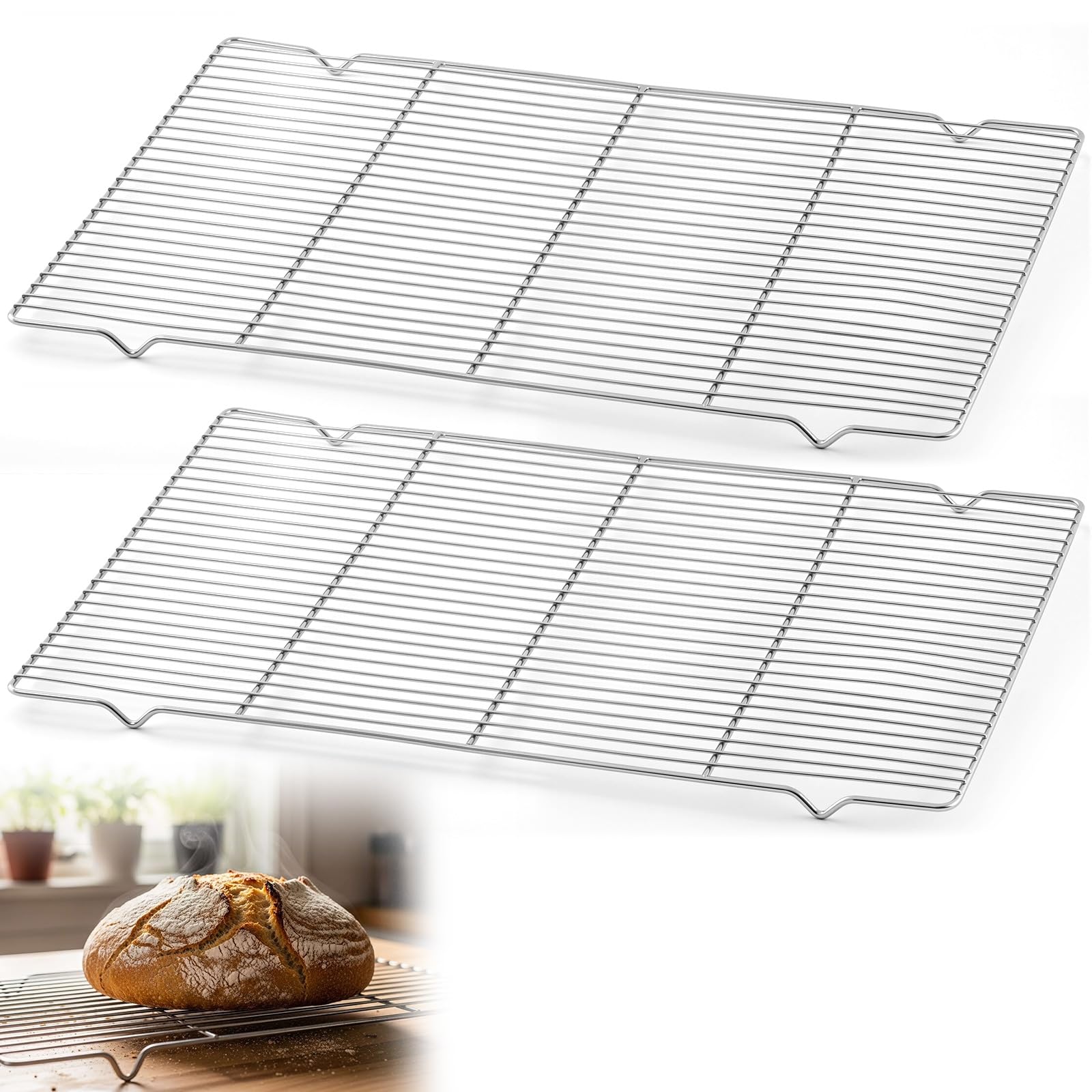 Lounsweer 2 Pcs Cooling Racks, 21L X 13W X 1H Stainless Steel Wire Rack for Baking Sheet, Large Cookie Cooling Rack, Oven Safe Cooking Racks for Sheet Pan, Dishwasher Safe, 2/3 Size