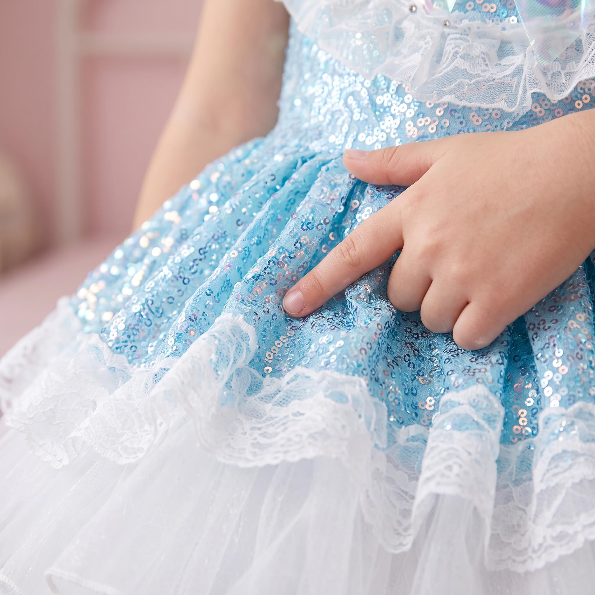 Prinzessin Kleid Kostüm Mädchen Kurzarm mit Pailletten für Tanz & Performance, numeric_height_130, regular, as3, numeric_height_130, numeric_height