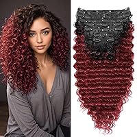 Vista 10 de Extensiones de cabello sintético con clip en 140G, lote de 7 piezas de cabello de fibra japonesa resistente al calor, ondas profundas/cuerpo
