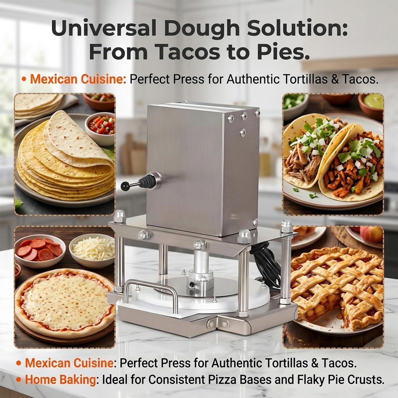 Macchina per Stendere Pizza/Pressa per Impasto Elettrica,Stendipizza Professionale/22cm Acciaio Inox/7kg per Pizzerie da Asporto e Bar/Qualità Professionale Garantita Inox(22cm)