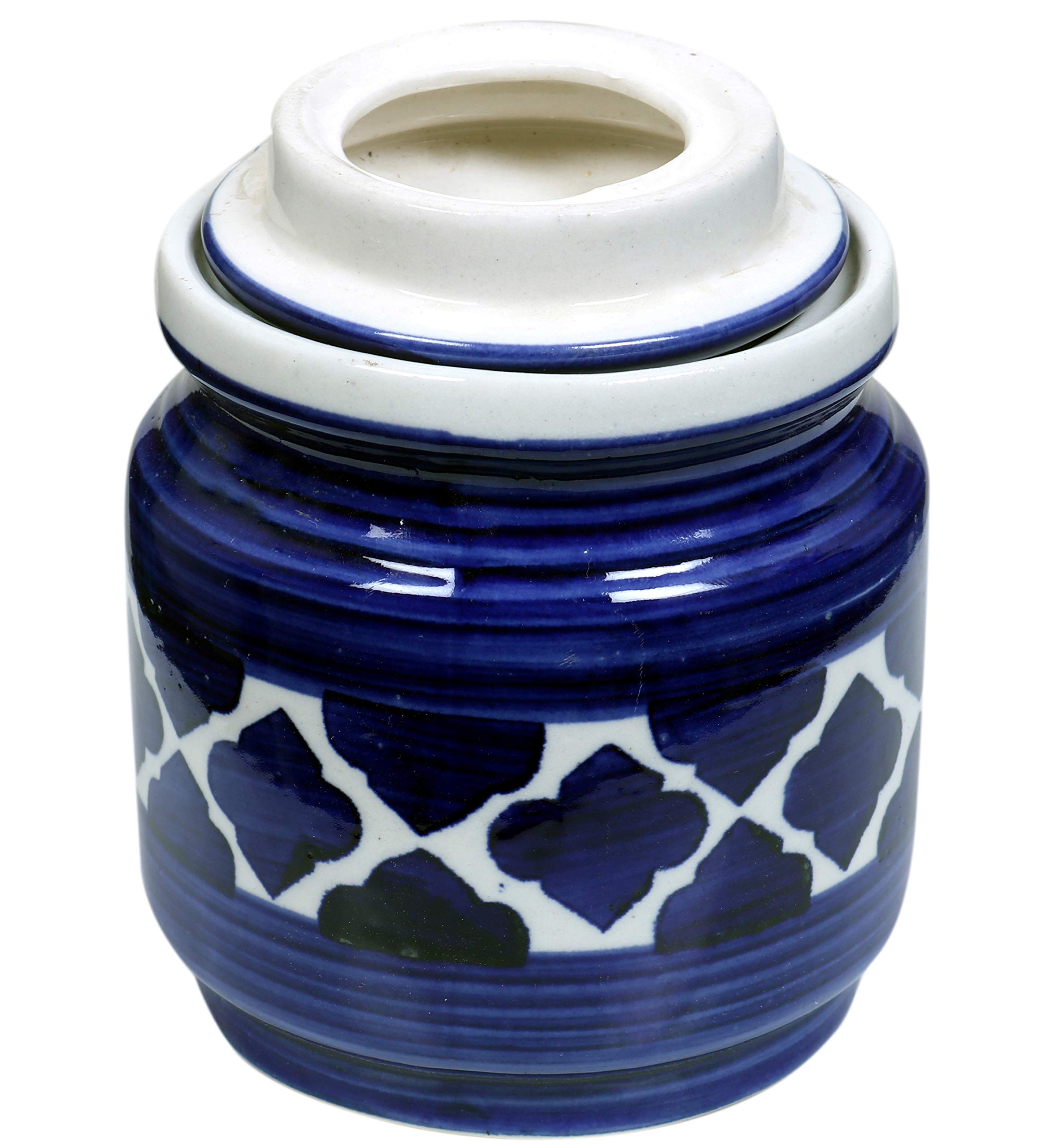 RAJ ROYAL Ceramic Hand Painted Pickle Cornichon Jar with Lid - 1.25 kg Achar Burni | Pickels Containers | Traditional Airtight Clay Canister Storage for Pickles, Chutney and Kitchen Essentials (Blue) - Image 4 thumbnail
