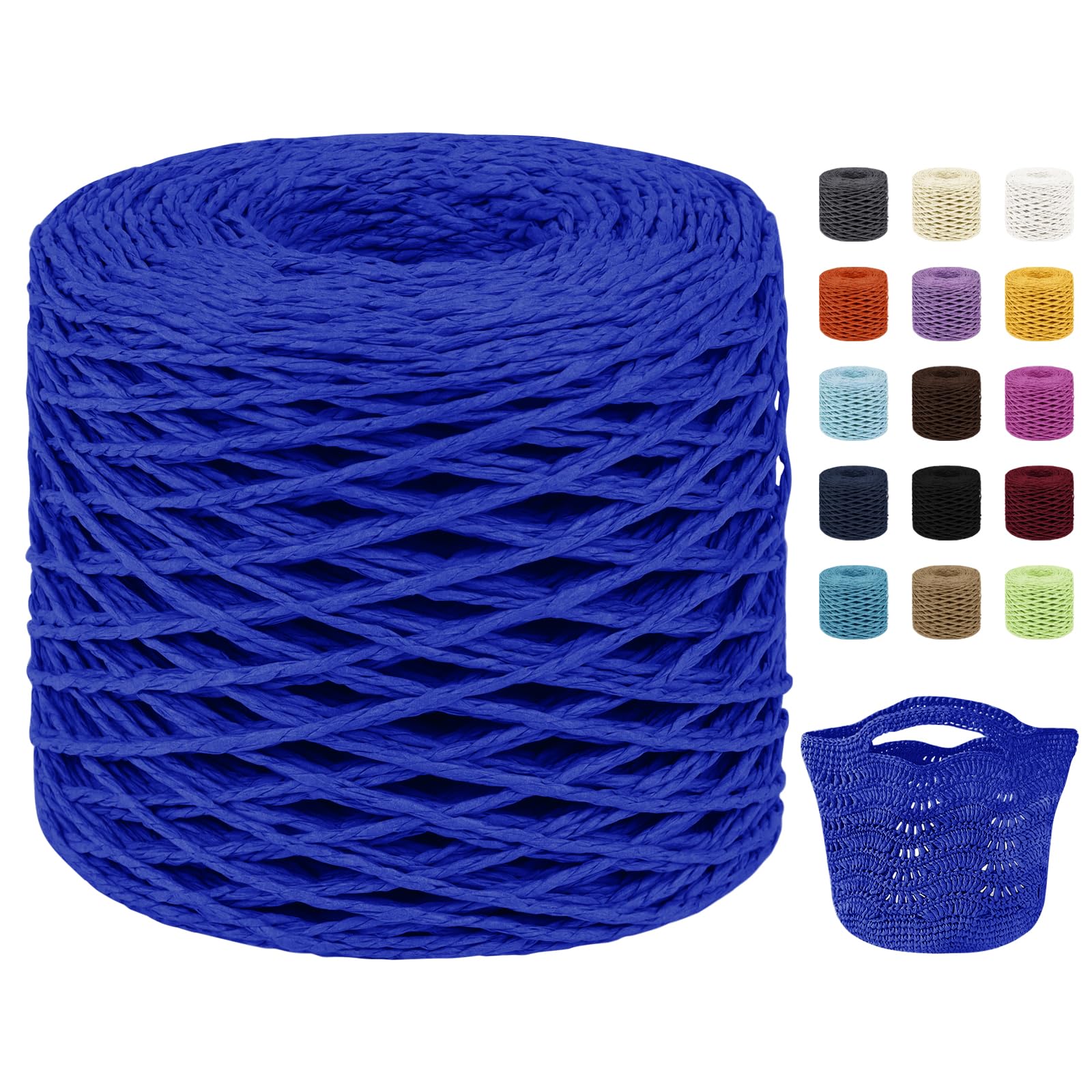 Uiopa Raffia Yarn for Crochet, 2mm x 200m Raffia Paper String Straw Crochet Yarn for Crocheting Beach Bags, Sun Hats, Home Decor, DIY Crafts (Light Royal Blue)