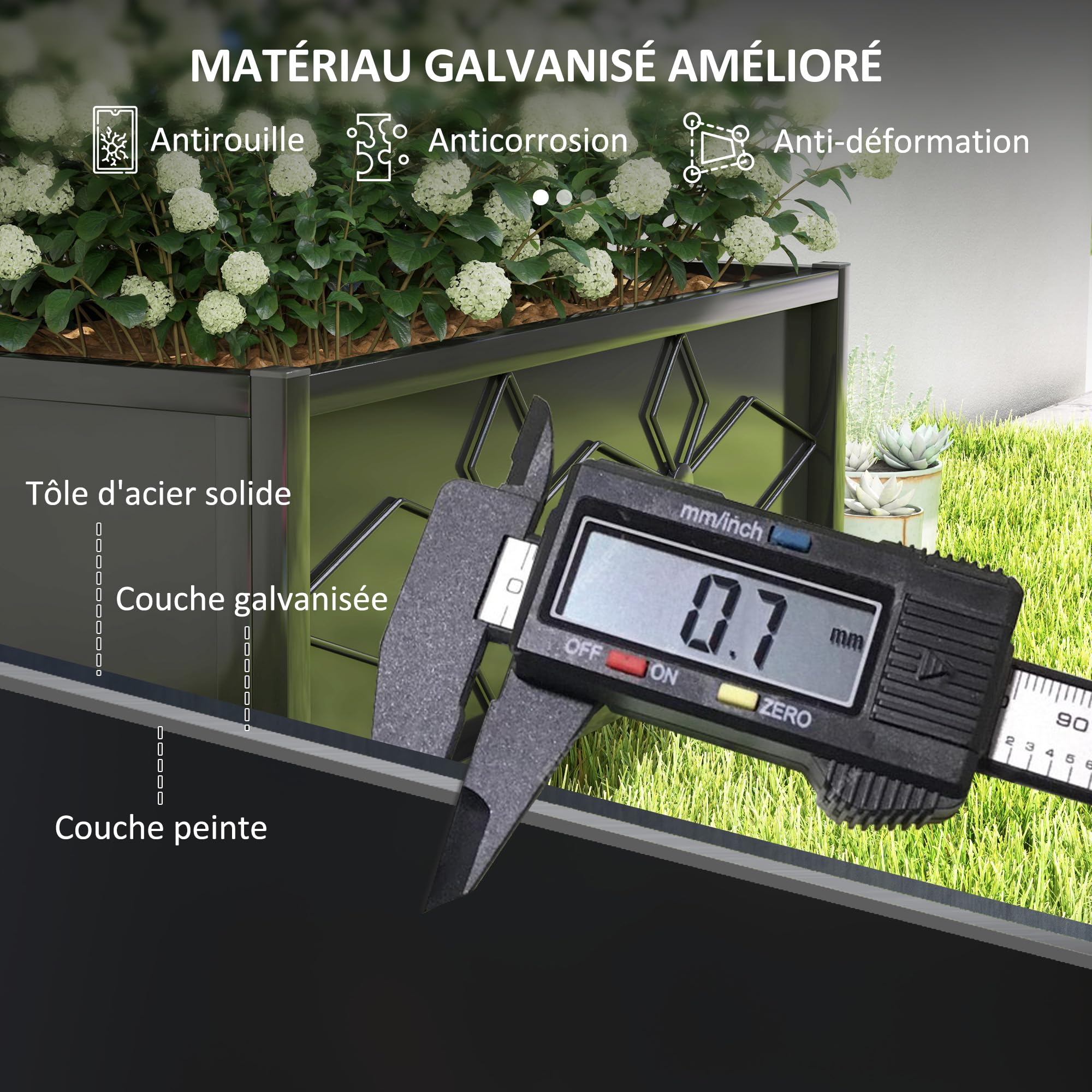 Outsunny Jardinière avec Treillis Lit Surélevé de Jardin 90x40x120 cm Noir | Jardinière Extérieure, Motif en Losanges, Trous de Drainage, Bac à Fleurs en Acier Galvanisée, pour Balcon Terrasse Patio