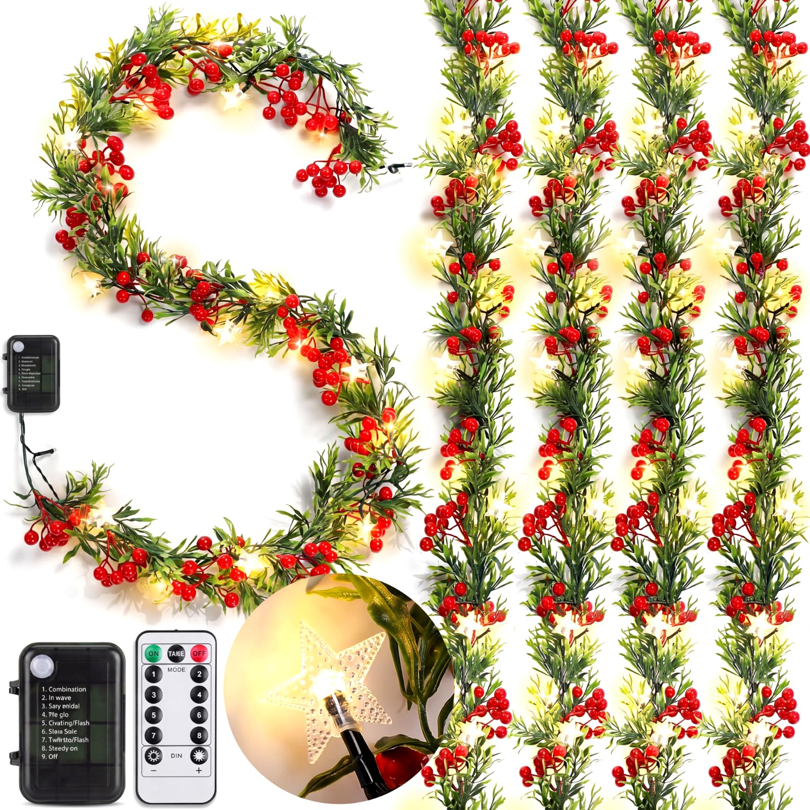 Guirlande de Noël pour table et cheminée Lot de 5 Décorations Lumineuses avec Télécommande