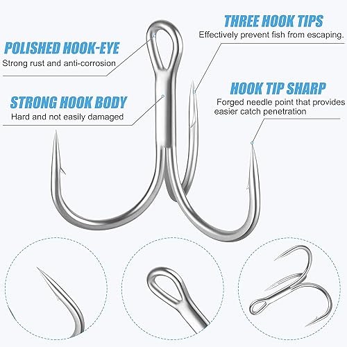Miniatura 9 de Treble Fishing Hooks,Super Sharp Solid Triple Barbed Fish Hook Strong Wide Gap High Carbon Steel Barbed Hook for Fishing Lures Baits Freshwater