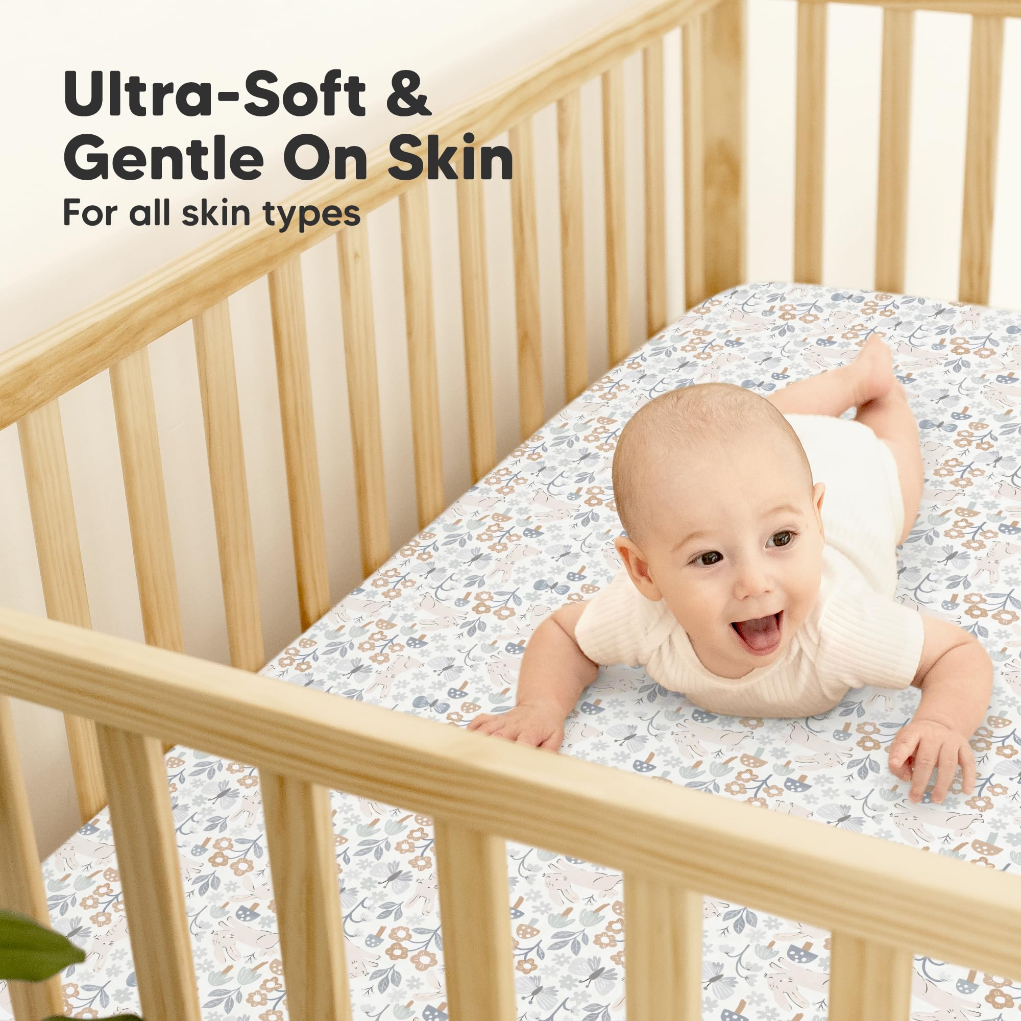 Paquete de 2 sábanas impermeables para cuna de bebé para niños y niñas, 52 x 28 pulgadas, viscosa derivada de bambú, sábana de cama para niños pequeños, funda protectora de colchón ajustable para cama