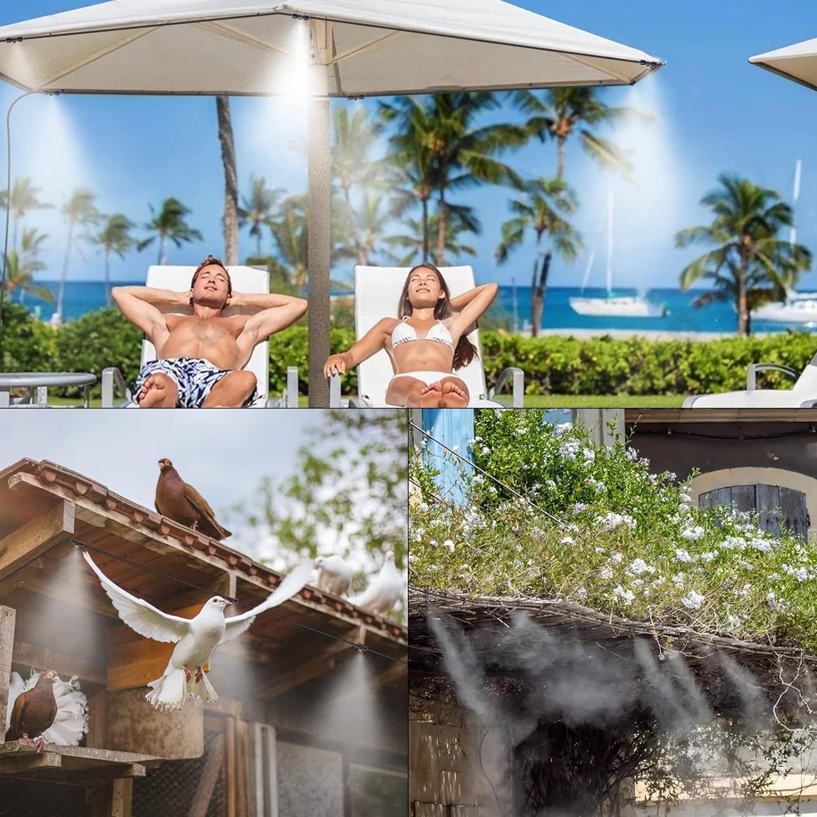 Sprühnebel Terrasse für Den Außenbereich, Sprühnebel Kühlung mit Wasserfilter, Outdoor Misting System, Wasservernebler Terrasse für Garten Rasen, Sprühnebelanlage zum Kühlen von Außengewächshaus (18M)