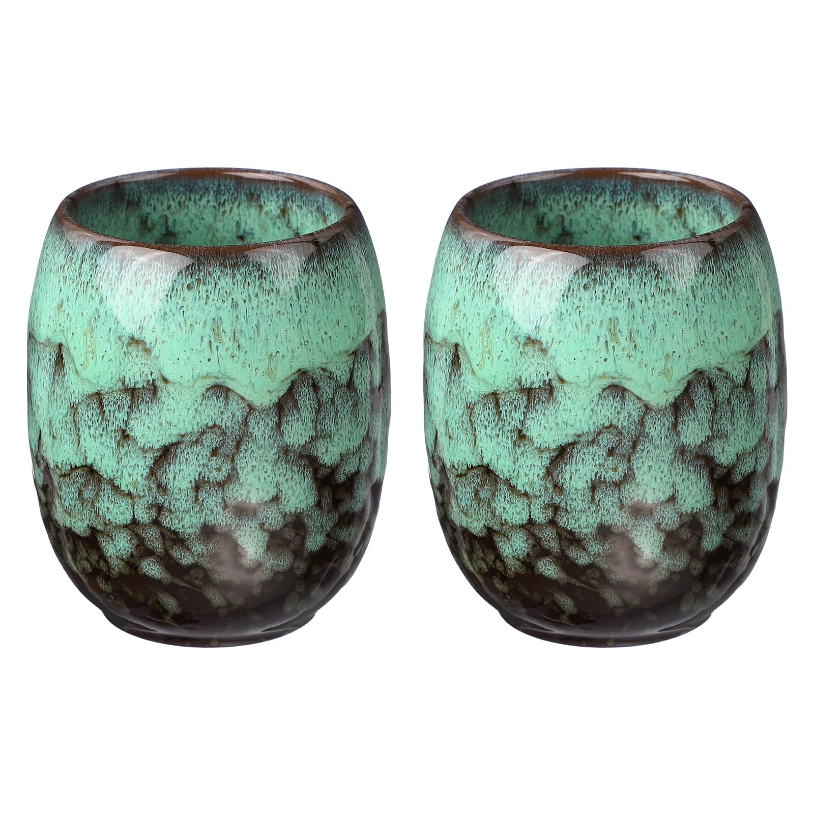 sourcing map 2pcs Chinese Ceramic Teacup 5.75oz Traditional Gong Fu Tea Set Japanese No Handle Small Tea Cup for Mate Tea Coffee Wine Drinks, Green