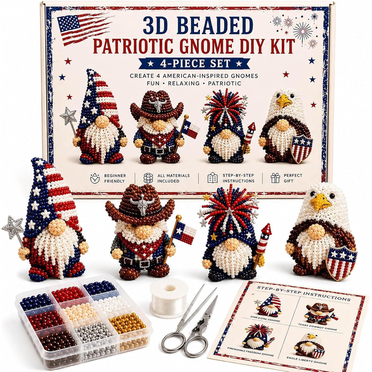 JYEVERC 3D Beaded Gnome DIY Kit, Handmade DIY Gnomes Beading Set with Instructions, Cute Animals Gnome Bead Embroidery Kit, Gnomes Art Embroidery Craft Kits, for Adults Beginners (Style-C,8CM)