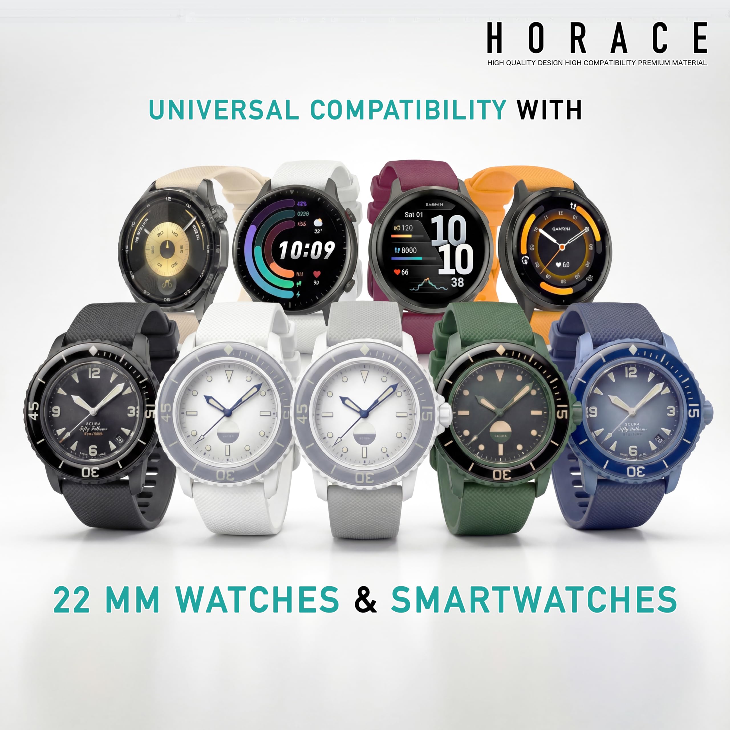 HORACE Silikonowy Pasek do Zegarka 20 mm 22 mm – Miękki, Oddychający, Szybkie Wypinanie, Klamra w Kolorze Paska – Unisex – Kompatybilny z Garminem i smartwatchami