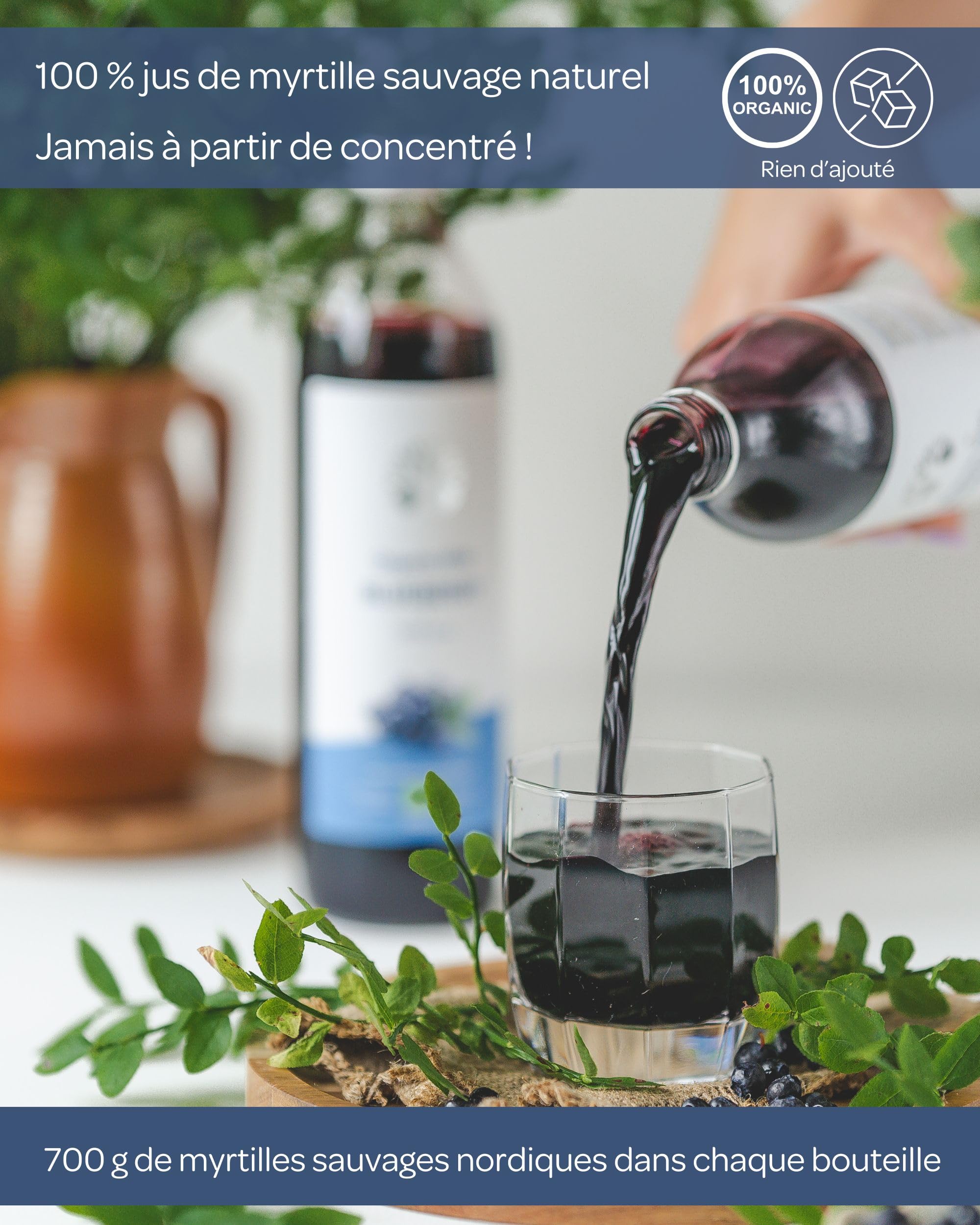 Jus de myrtille sauvage bio LOOV – 100% pur jus, pressé à froid, sans sucre ni eau ajoutés, sans concentré – 6 bouteilles en verre de 500 ml
