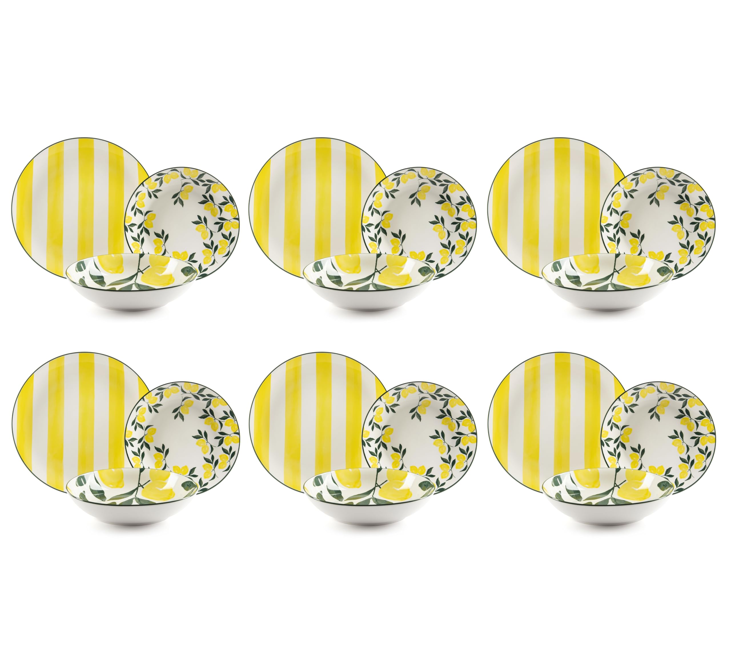 Excelsa Positano Service de vaisselle en porcelaine avec motif citrons, 18 pièces