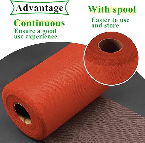 Miniatura 73 de Rollos de tela de tul rojo de 6 pulgadas por 100 yardas (300 pies), carrete de tela, cinta de tul para envoltura de regalos de Navidad, lazo de tutú